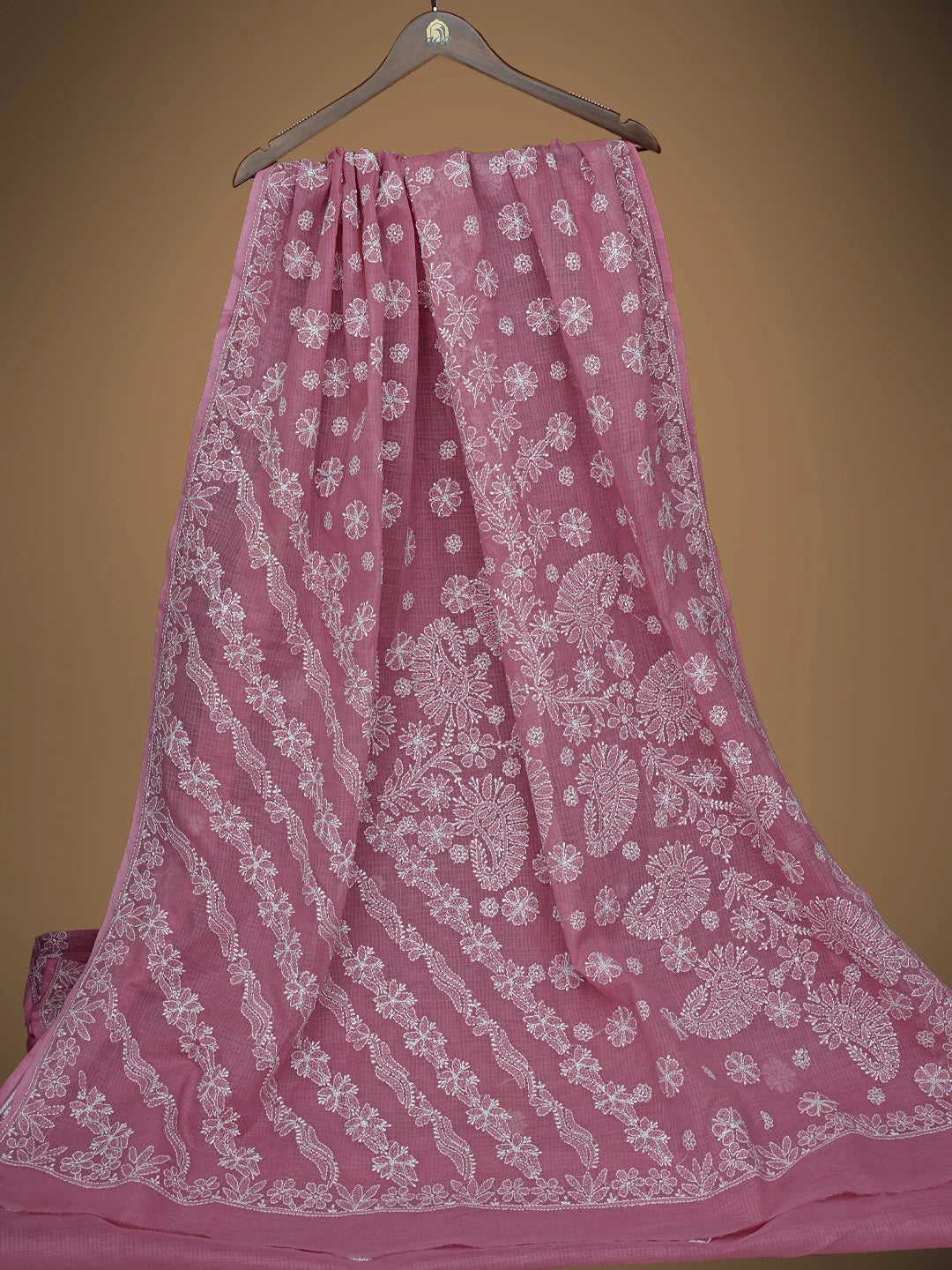 Ada Hand Embroidered Onion Pink Kota Lucknowi Chikankari Saree and Blouse 01A795270