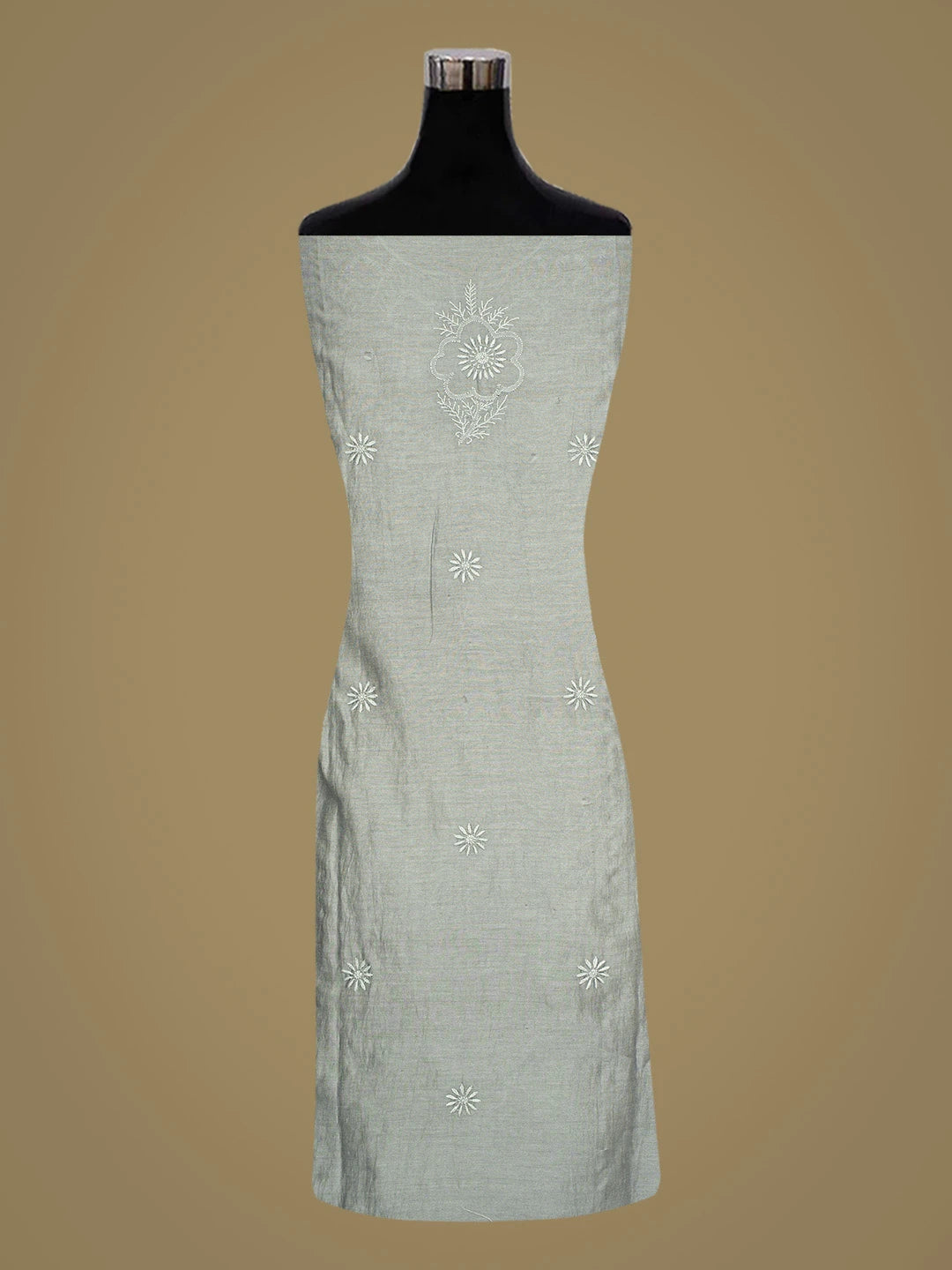 Ada Hand Embroidered Grey Chanderi Lucknowi Chikankari Semi-stitched Kurta Dupatta Set 01A639548
