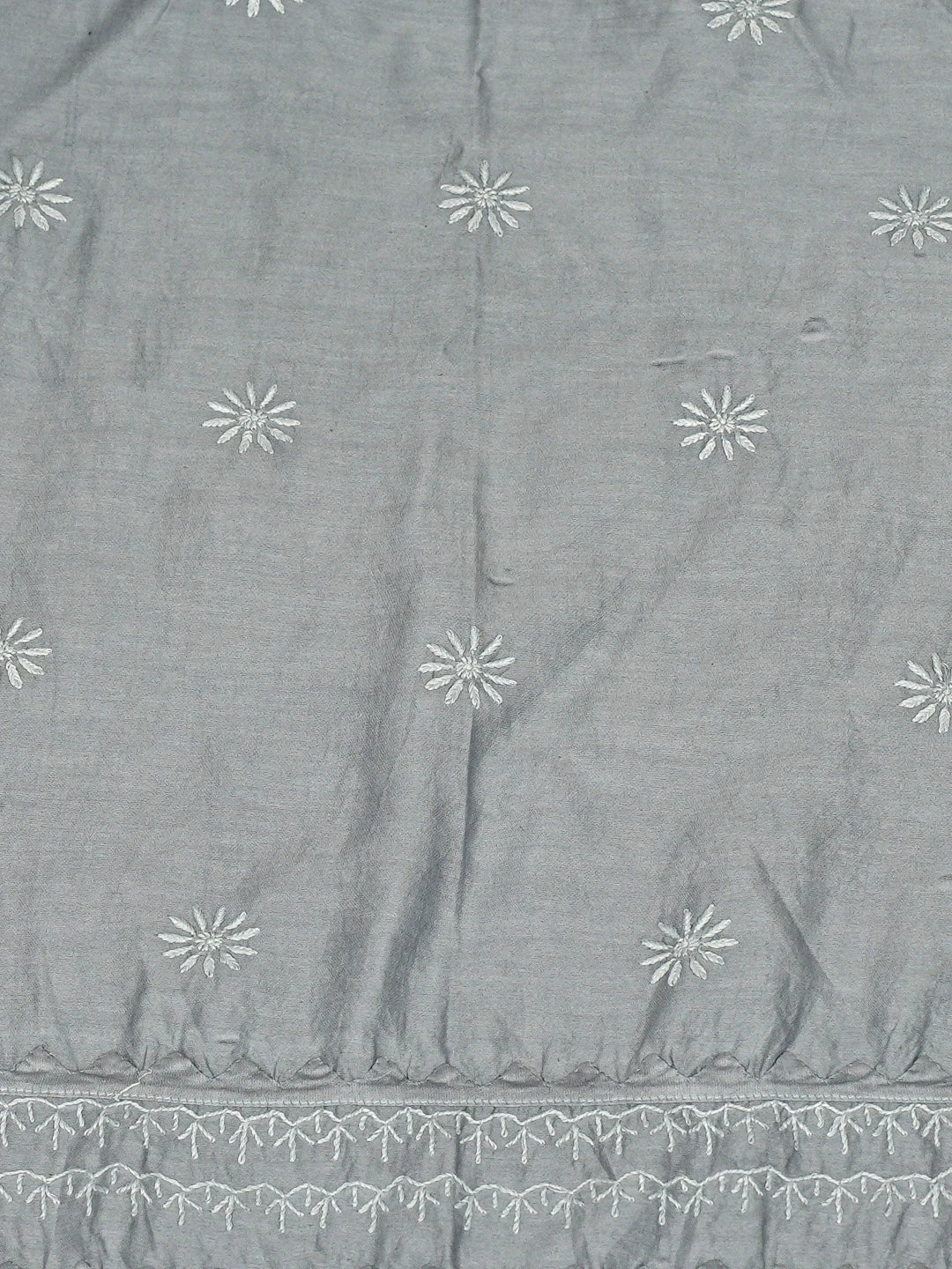 Ada Hand Embroidered Grey Chanderi Lucknowi Chikankari Semi-stitched Kurta Dupatta Set 01A639548