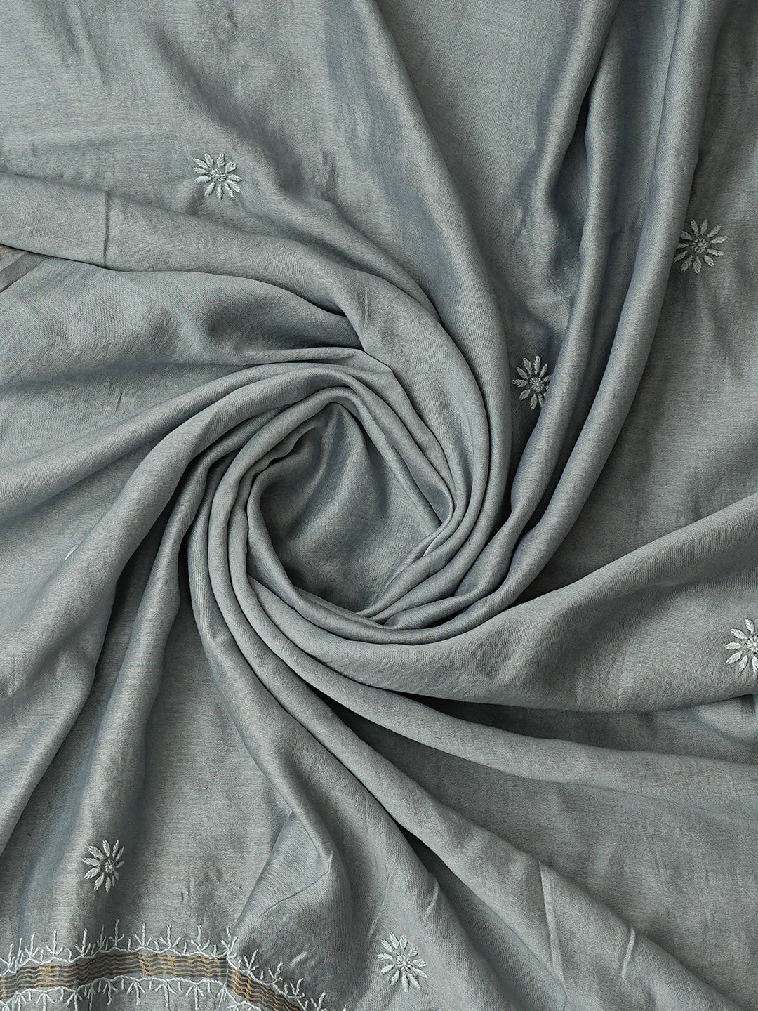 Ada Hand Embroidered Grey Chanderi Lucknowi Chikankari Semi-stitched Kurta Dupatta Set 01A639548