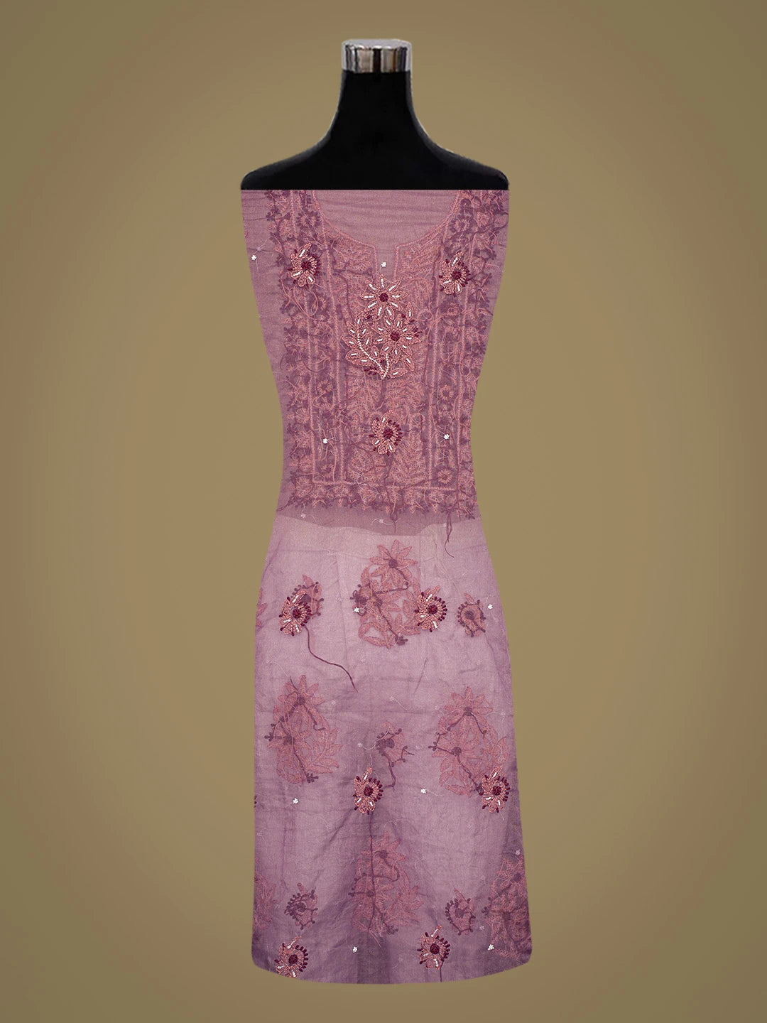 Ada Hand Embroidered Purple Organza Lucknowi Chikankari Unstitched Kurta Dupatta Set With Pearl Work 01A751876