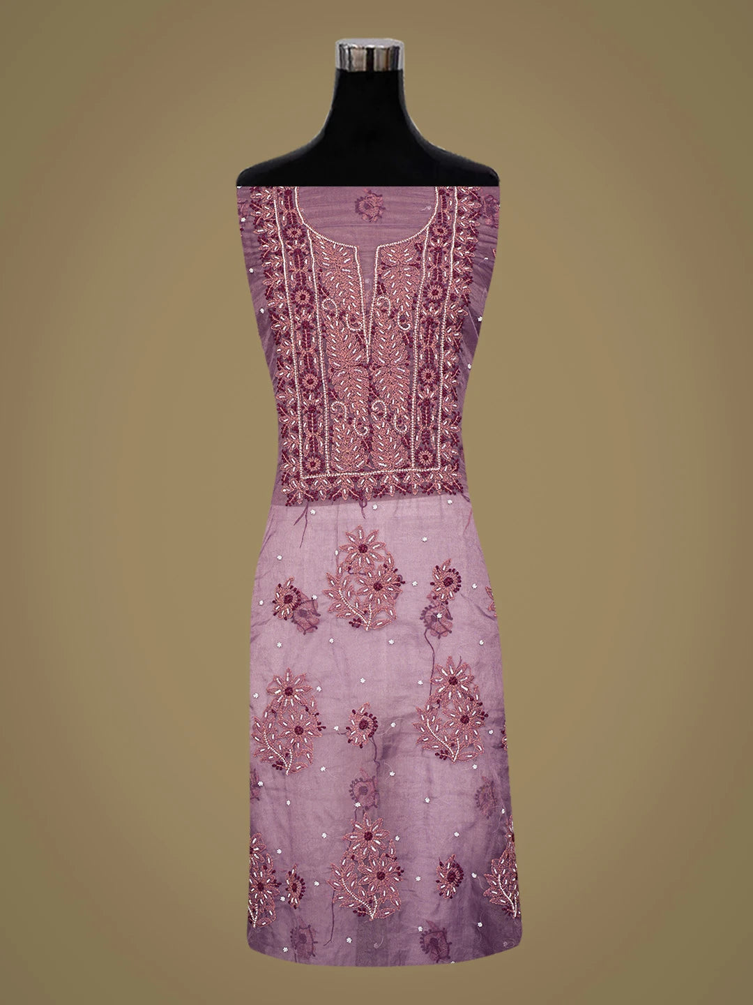 Ada Hand Embroidered Purple Organza Lucknowi Chikankari Unstitched Kurta Dupatta Set With Pearl Work 01A751876