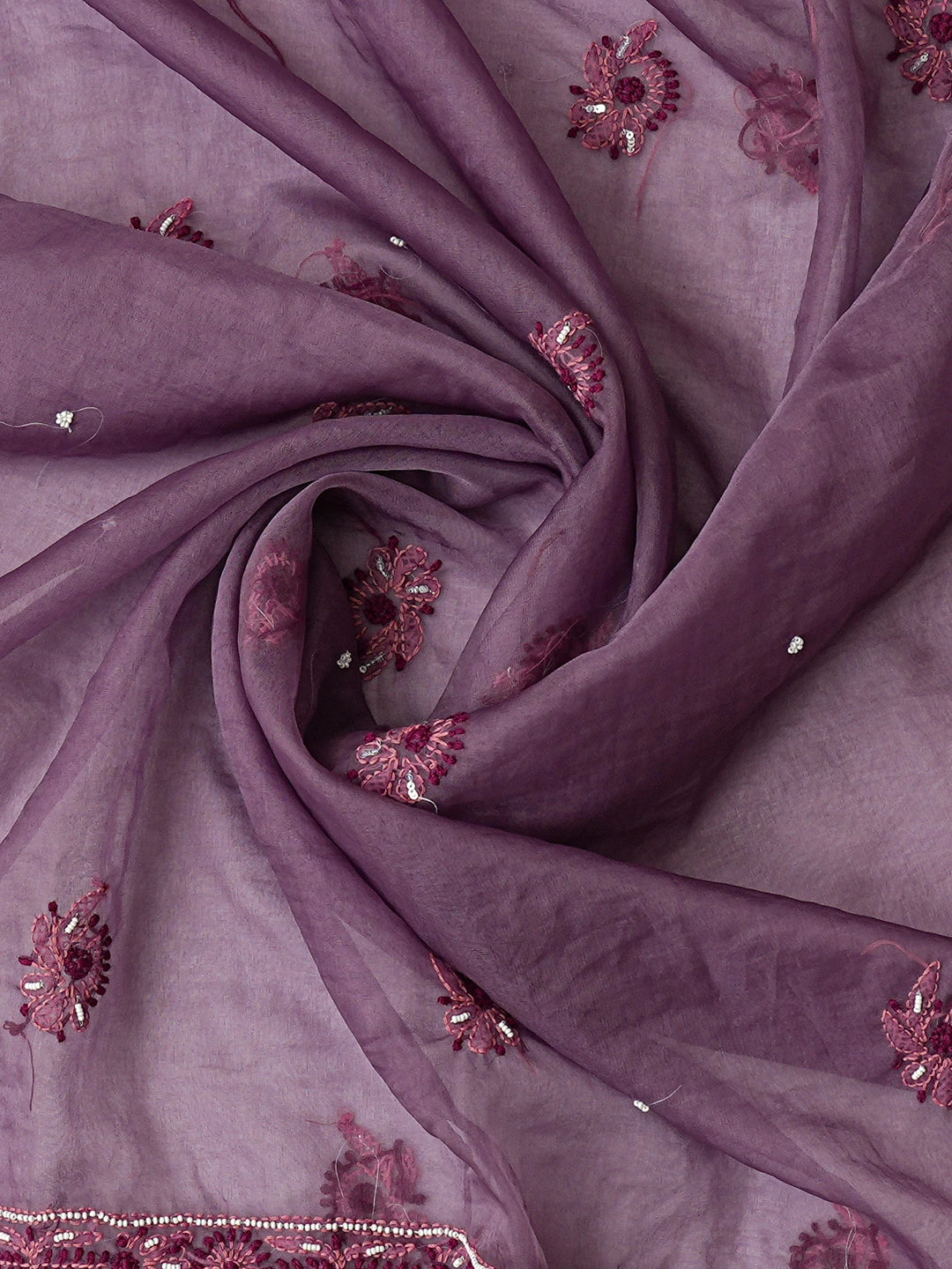 Ada Hand Embroidered Purple Organza Lucknowi Chikankari Unstitched Kurta Dupatta Set With Pearl Work 01A751876