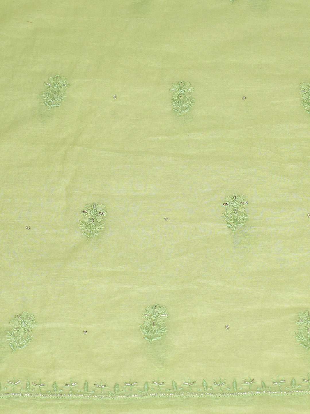 Ada Hand Embroidered Lime Green Chanderi Lucknowi Chikankari Unstitched Kurta Dupatta Set With Cutdana Work 01A789520