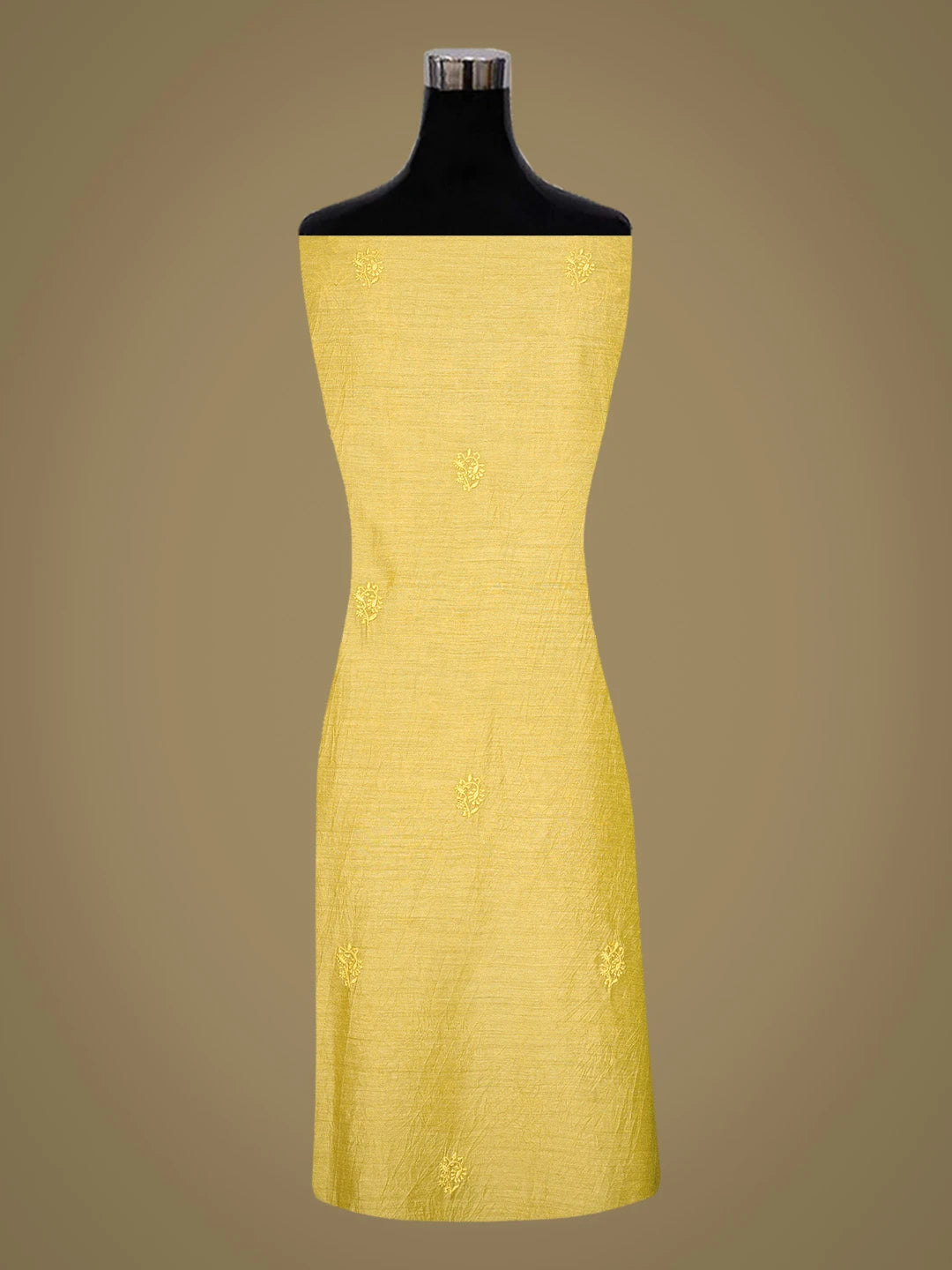 Ada Hand Embroidered Yellow Moonga Silk Lucknowi Chikankari Unstitched Kurta Dupatta Set 01A789589