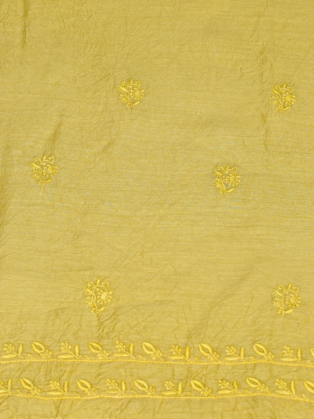 Ada Hand Embroidered Yellow Moonga Silk Lucknowi Chikankari Unstitched Kurta Dupatta Set 01A789589