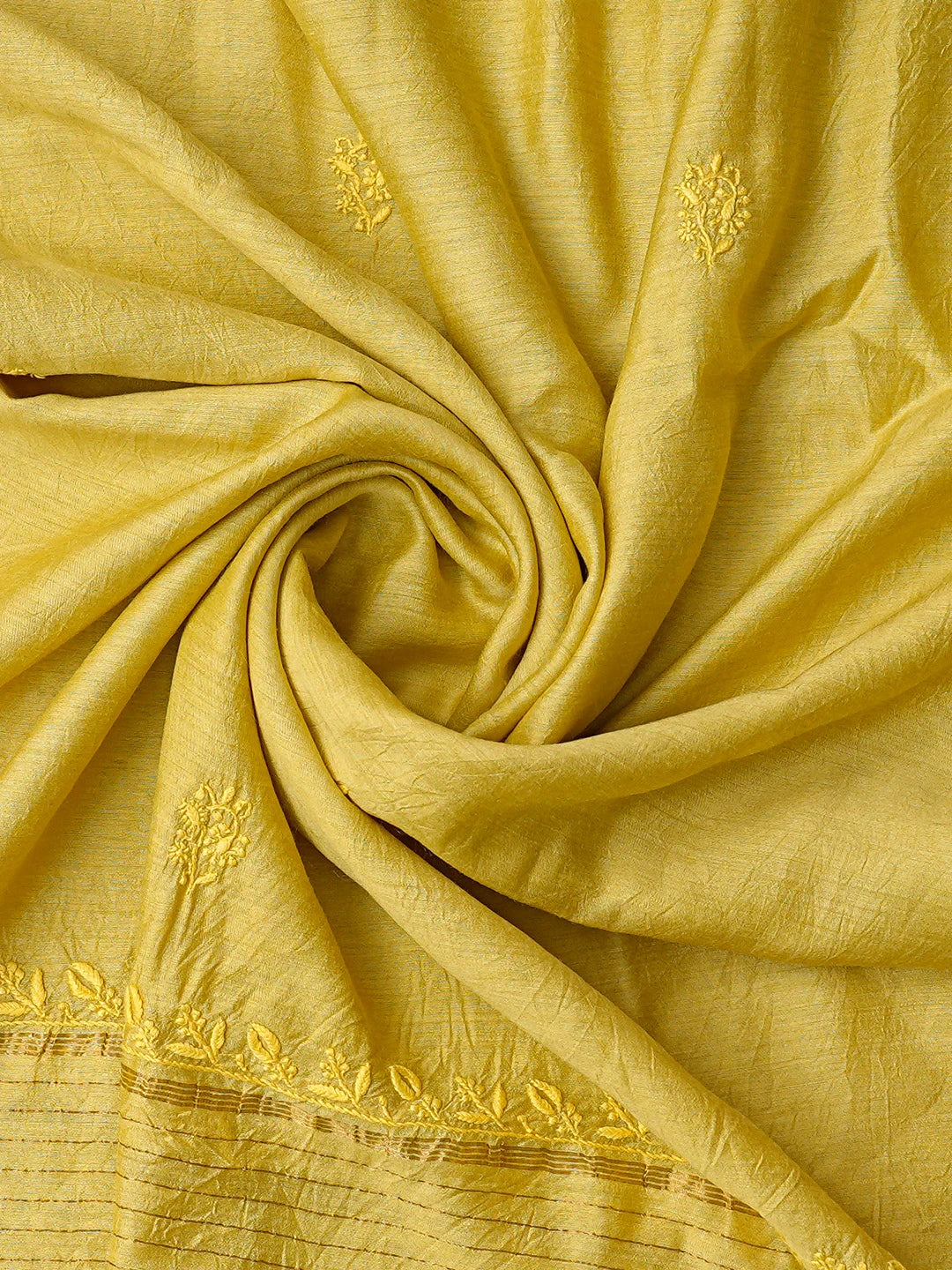 Ada Hand Embroidered Yellow Moonga Silk Lucknowi Chikankari Unstitched Kurta Dupatta Set 01A789589