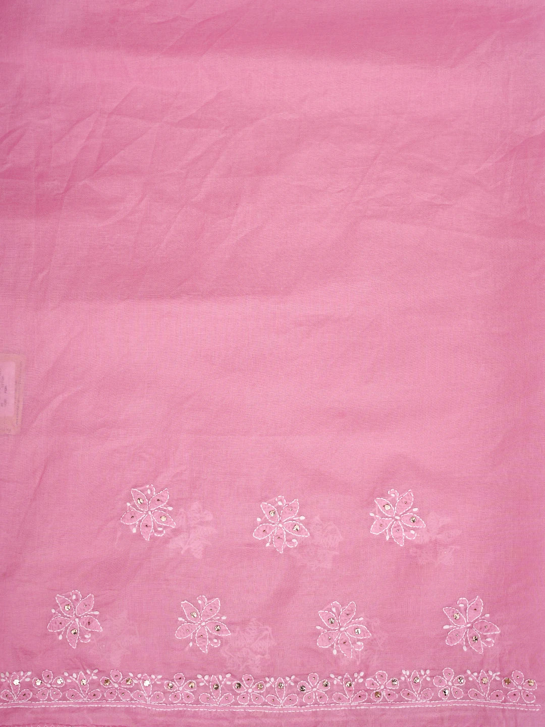 Ada Hand Embroidered Pink Cotton Lucknowi Chikankari Saree With Blouse With Muqaish Work 01A715411