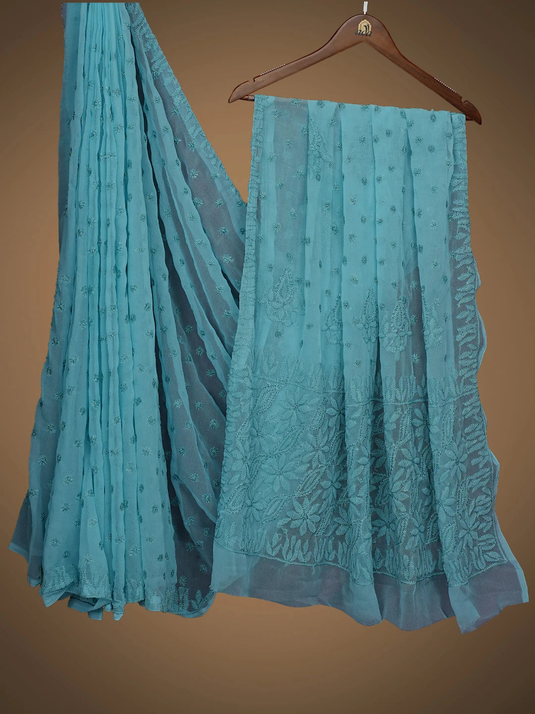 Ada Hand Embroidered Blue Georgette Lucknowi Chikankari Saree and Blouse 01A823574