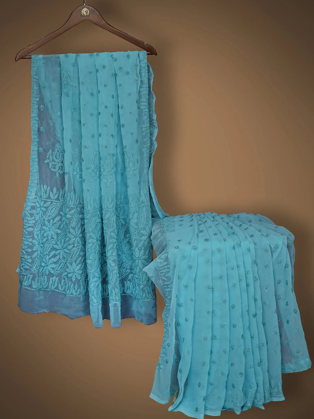 Ada Hand Embroidered Blue Georgette Lucknowi Chikankari Saree and Blouse 01A823574