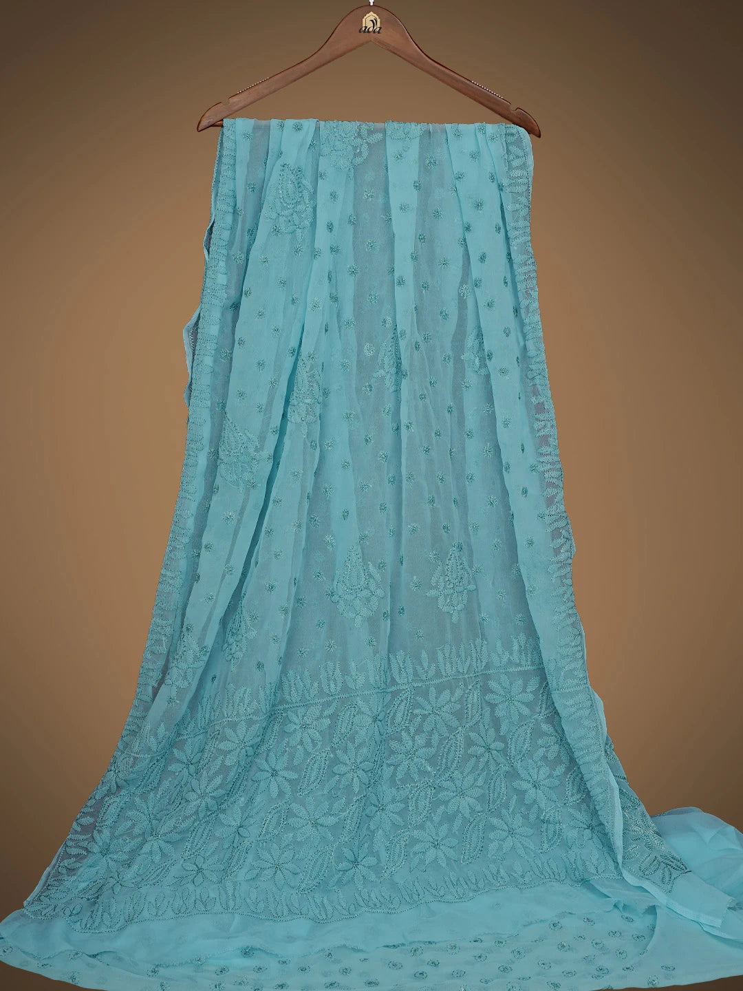 Ada Hand Embroidered Blue Georgette Lucknowi Chikankari Saree and Blouse 01A823574