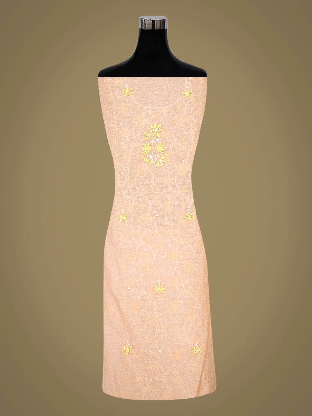 Ada Hand Embroidered Peach Chanderi Lucknowi Chikankari Unstitched Kurta Dupatta Set With Pearl Work 01A752412