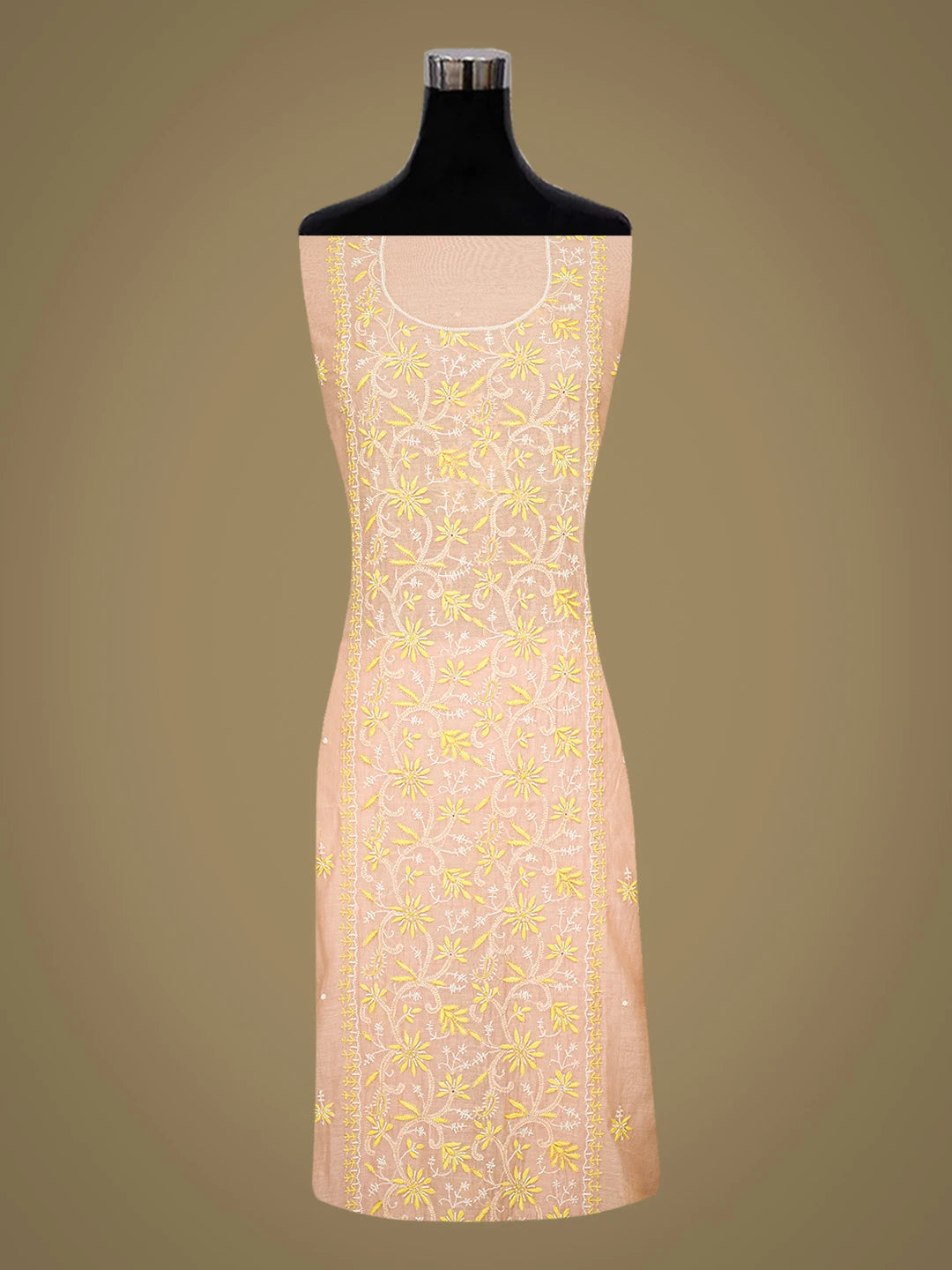 Ada Hand Embroidered Peach Chanderi Lucknowi Chikankari Unstitched Kurta Dupatta Set With Pearl Work 01A752412