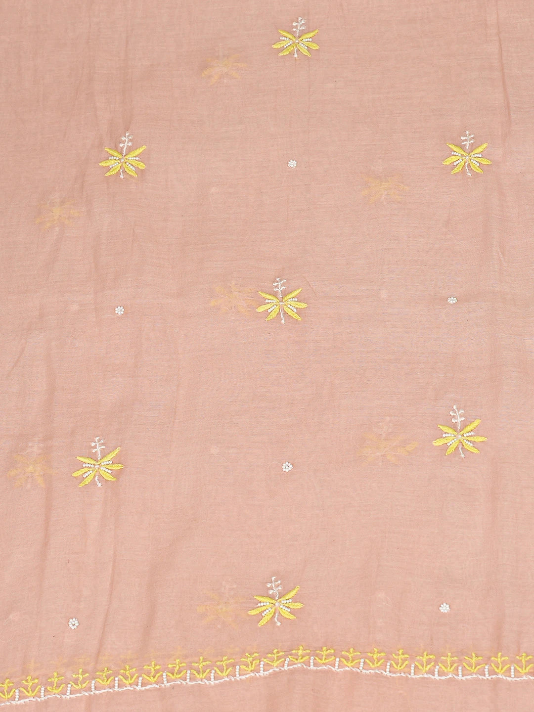 Ada Hand Embroidered Peach Chanderi Lucknowi Chikankari Unstitched Kurta Dupatta Set With Pearl Work 01A752412