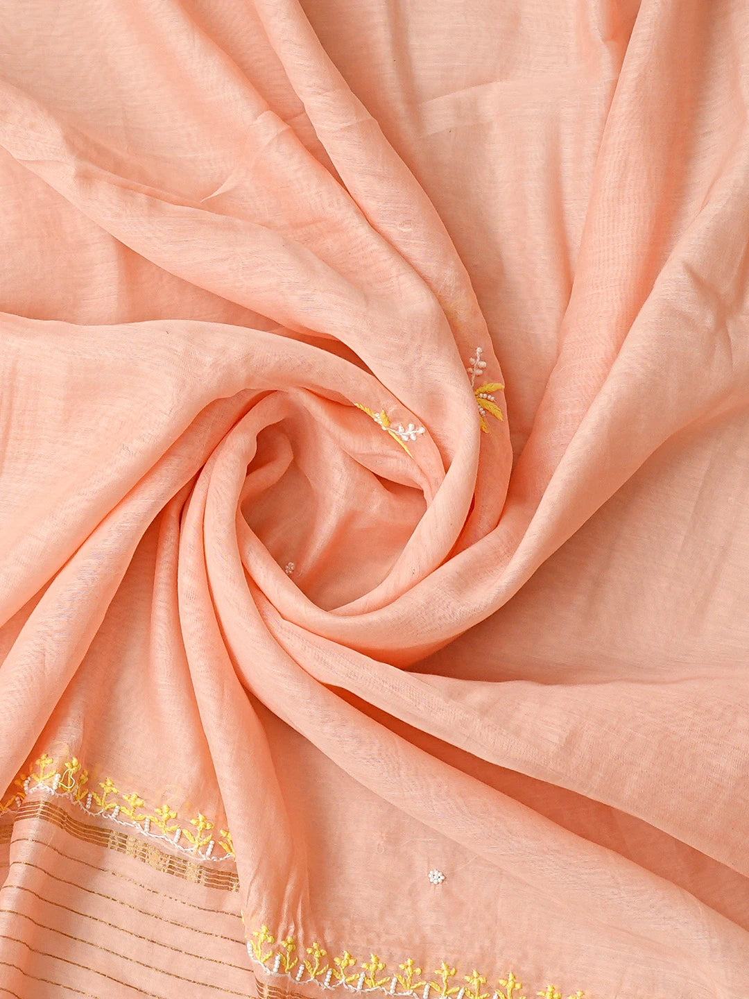 Ada Hand Embroidered Peach Chanderi Lucknowi Chikankari Unstitched Kurta Dupatta Set With Pearl Work 01A752412