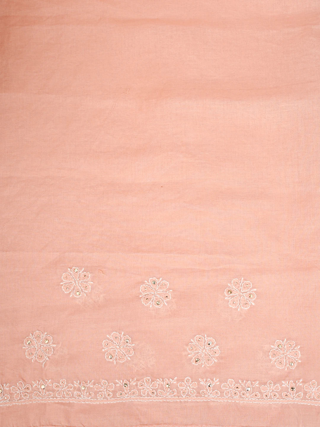 Ada Hand Embroidered Creamy Peach Cotton Lucknowi Chikankari Saree With Blouse With Muqaish Work 01A713157