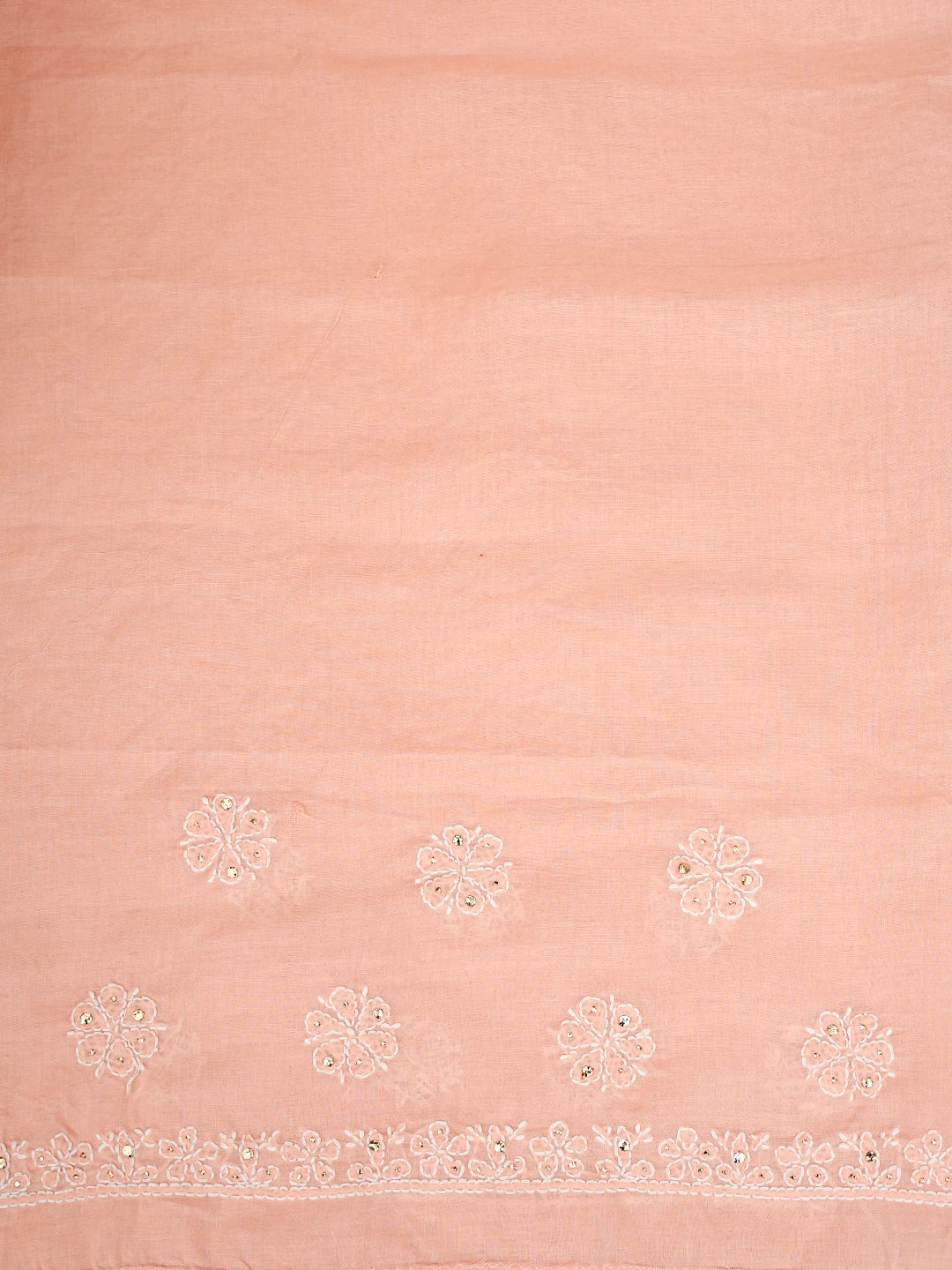 Ada Hand Embroidered Creamy Peach Cotton Lucknowi Chikankari Saree With Blouse With Muqaish Work 01A713157