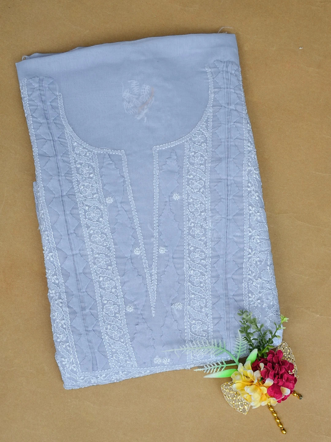 Ada Hand Embroidered Mauve Cotton Lucknowi Chikankari Unstitched Kurta Piece 01A772792