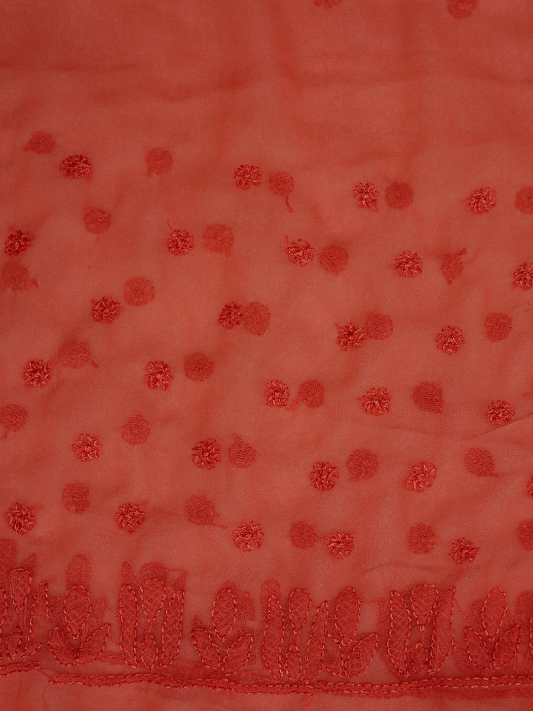 Ada Hand Embroidered Brick Red Georgette Lucknowi Chikankari Saree and Blouse 01A823583