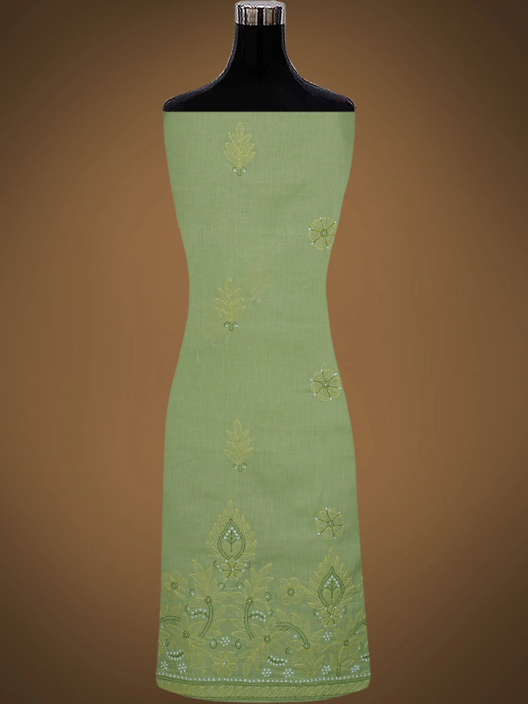 Ada Hand Embroidered Green Cotton Lucknowi Chikankari Unstitched Suit Piece 01A818801