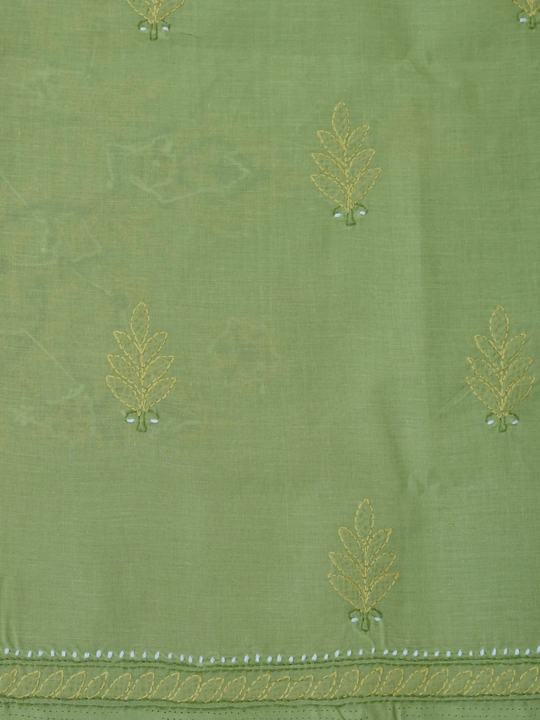 Ada Hand Embroidered Green Cotton Lucknowi Chikankari Unstitched Suit Piece 01A818801