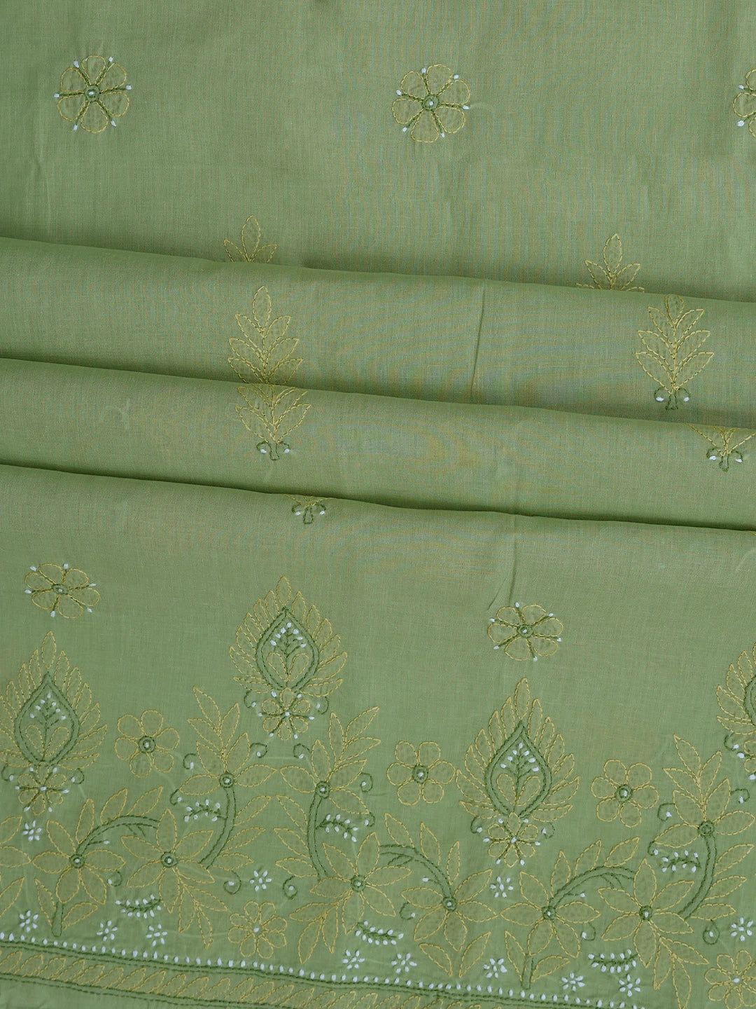 Ada Hand Embroidered Green Cotton Lucknowi Chikankari Unstitched Suit Piece 01A818801