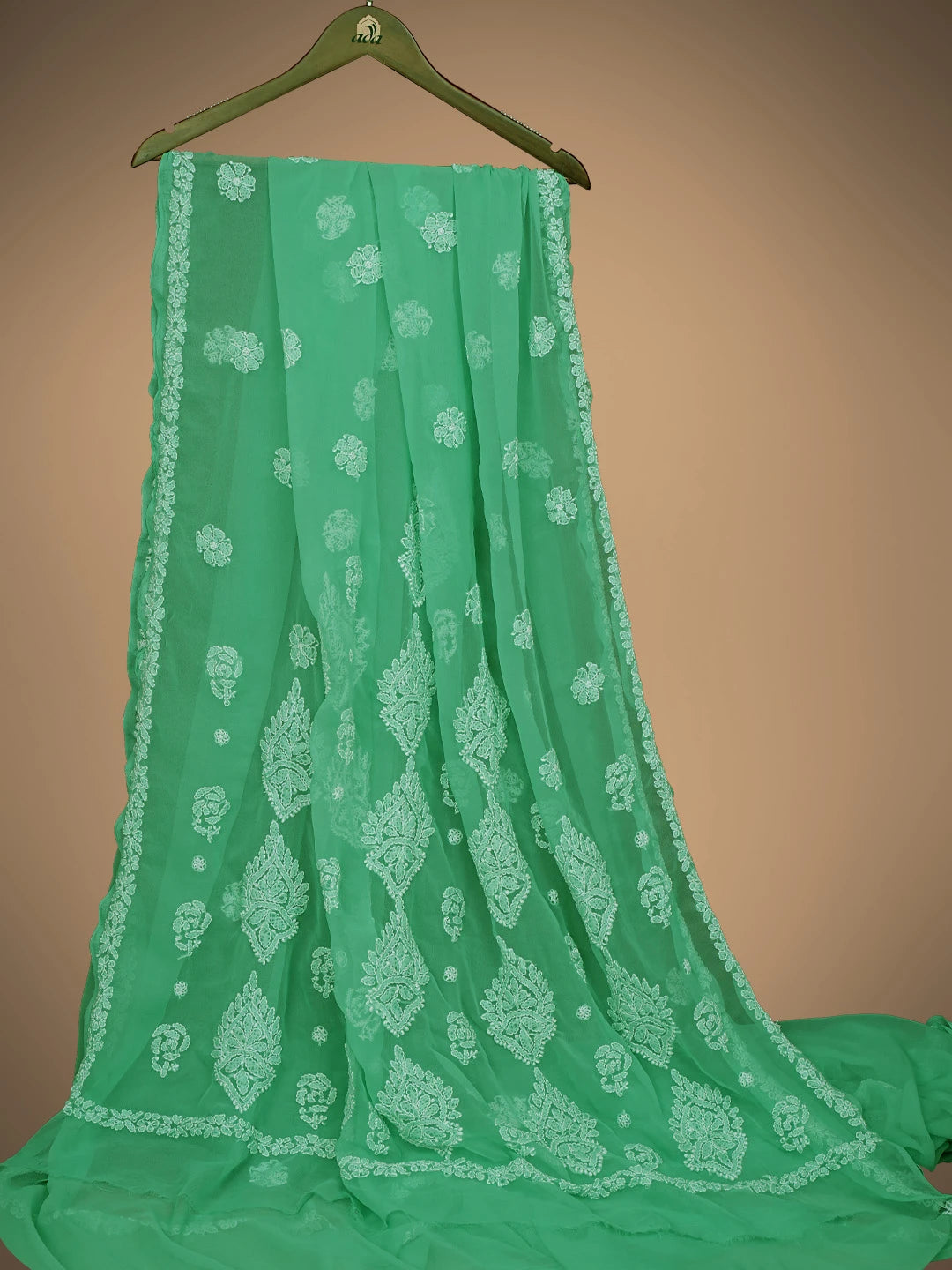 Ada Hand Embroidered Green Georgette Lucknowi Chikankari Saree and Blouse 01A823316