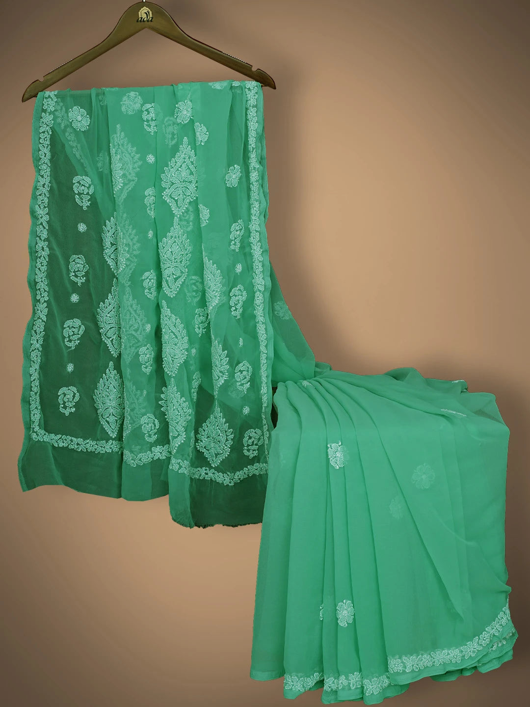 Ada Hand Embroidered Green Georgette Lucknowi Chikankari Saree and Blouse 01A823316