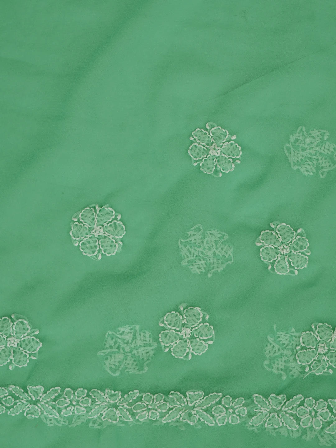 Ada Hand Embroidered Green Georgette Lucknowi Chikankari Saree and Blouse 01A823316