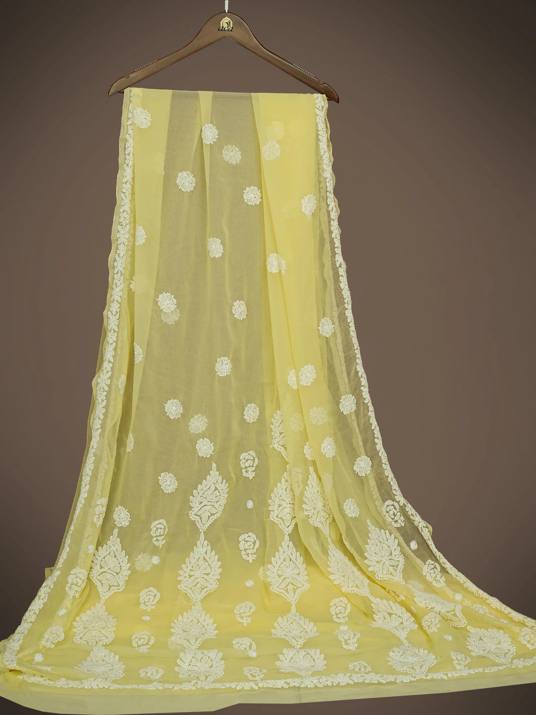 Ada Hand Embroidered Yellow Georgette Lucknowi Chikankari Saree and Blouse 01A823318