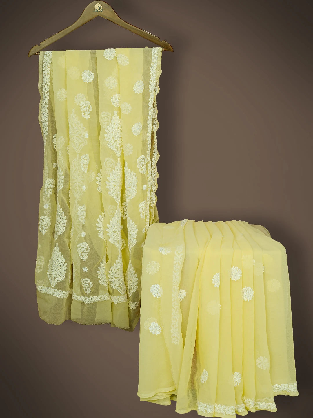 Ada Hand Embroidered Yellow Georgette Lucknowi Chikankari Saree and Blouse 01A823318