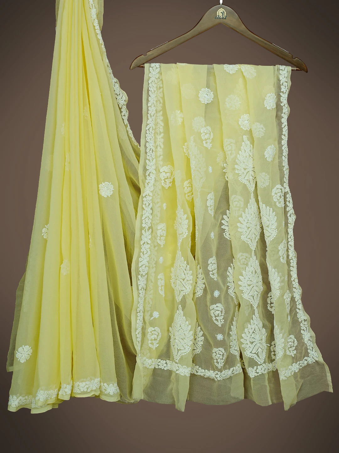 Ada Hand Embroidered Yellow Georgette Lucknowi Chikankari Saree and Blouse 01A823318
