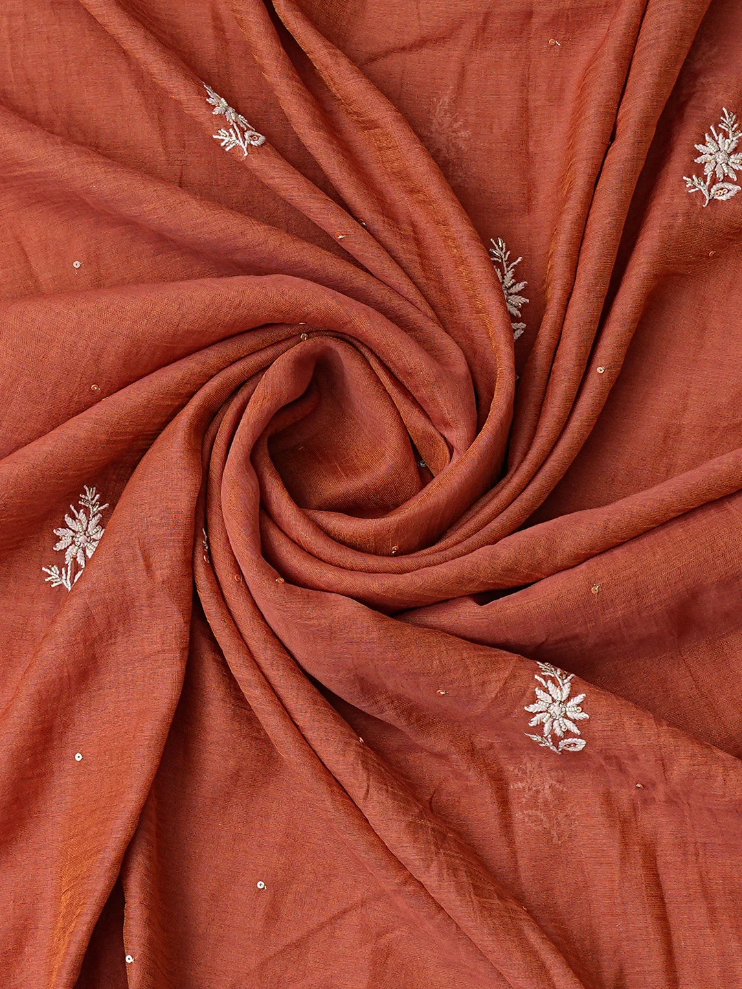 Ada Hand Embroidered Rust Tissue Lucknowi Chikankari Unstitched Kurta Dupatta Set With Cutdana Work 01A718622