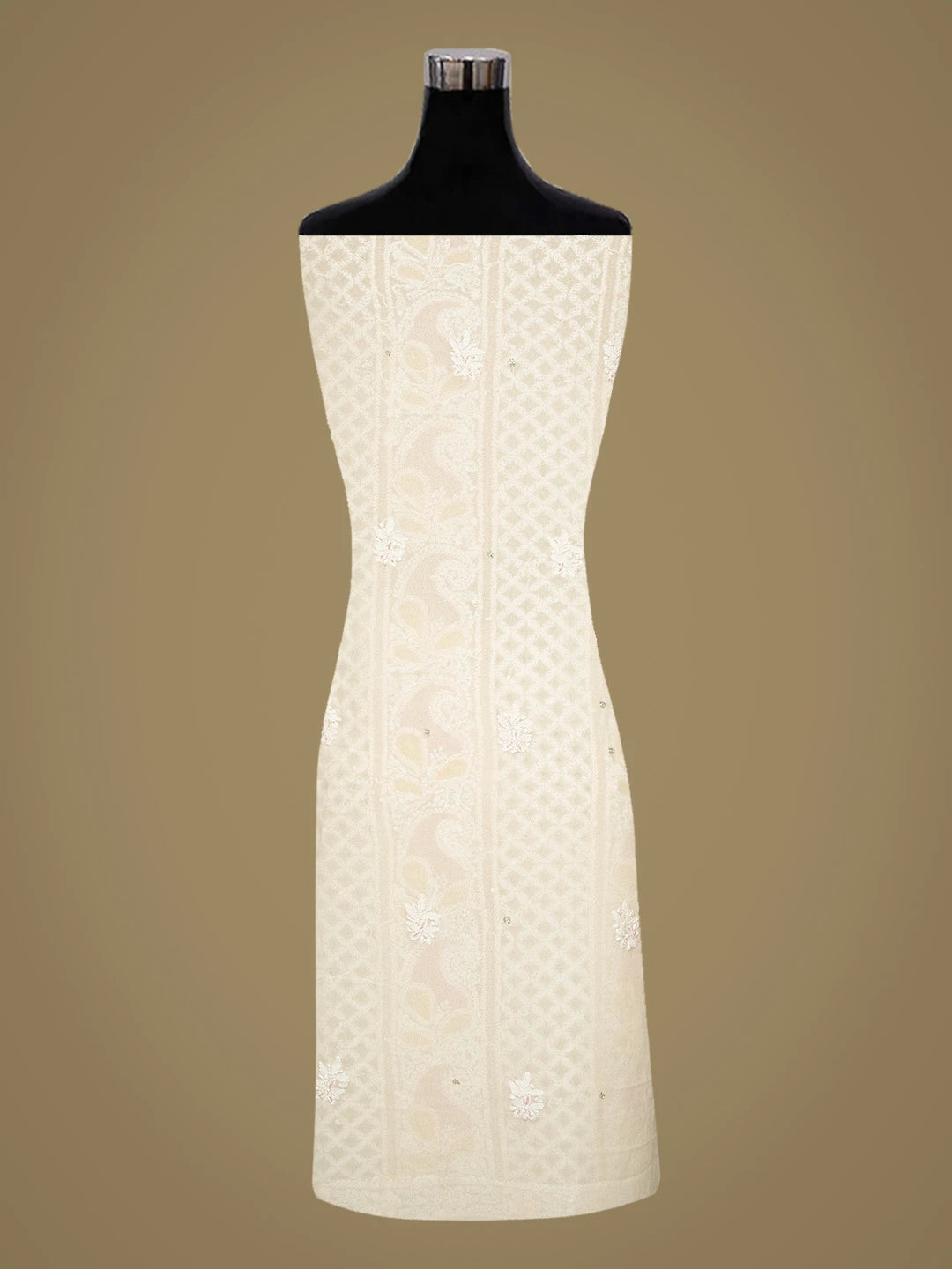 Ada Hand Embroidered White Pure Georgette Lucknowi Chikankari Unstitched Kurta Dupatta Set With Cutdana Work 01A774284