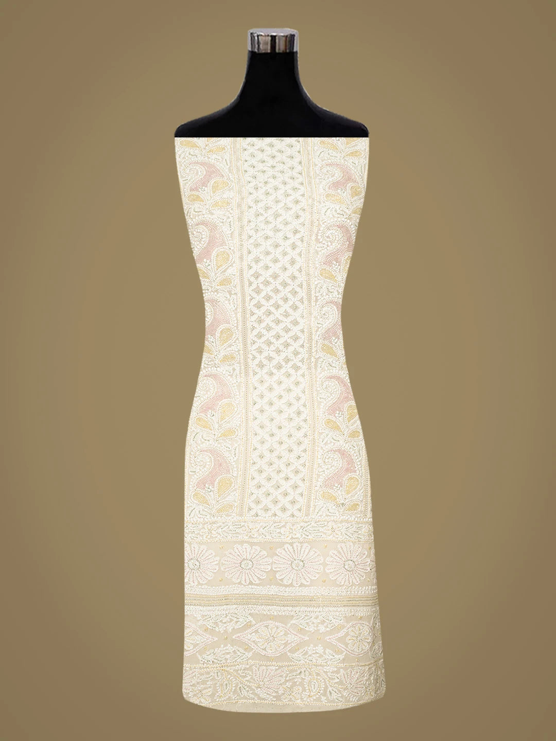 Ada Hand Embroidered White Pure Georgette Lucknowi Chikankari Unstitched Kurta Dupatta Set With Cutdana Work 01A774284