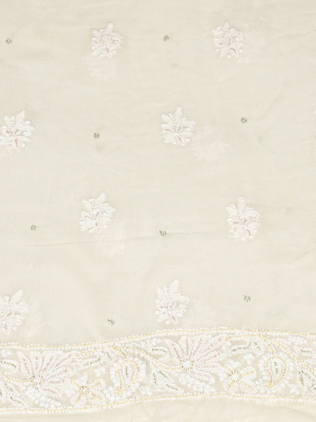 Ada Hand Embroidered White Pure Georgette Lucknowi Chikankari Unstitched Kurta Dupatta Set With Cutdana Work 01A774284