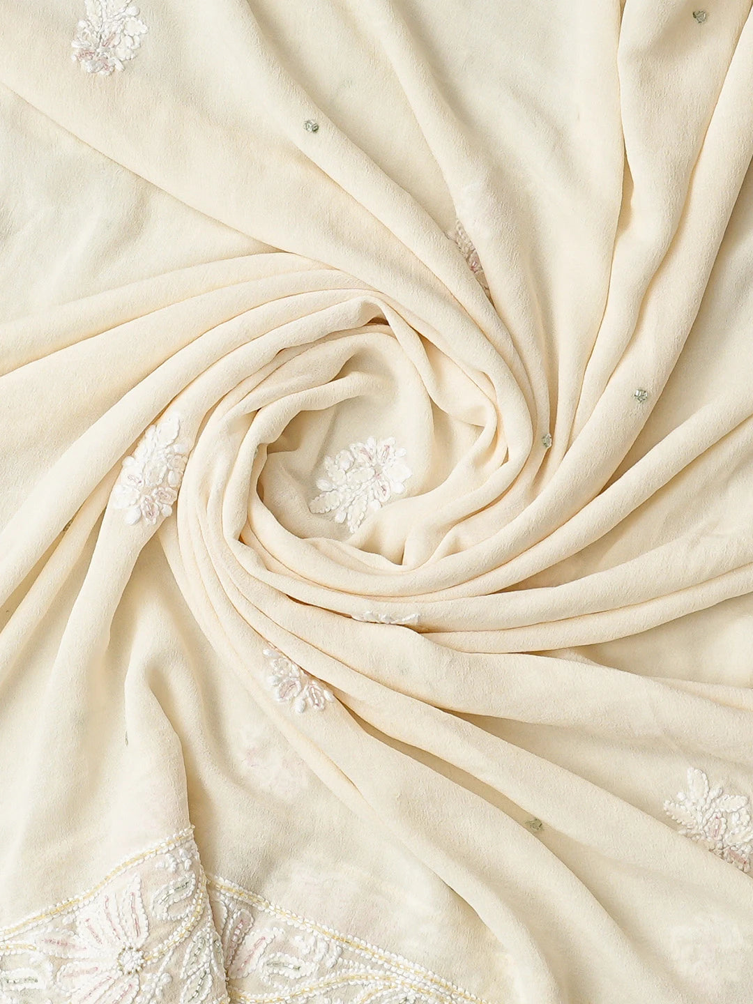 Ada Hand Embroidered White Pure Georgette Lucknowi Chikankari Unstitched Kurta Dupatta Set With Cutdana Work 01A774284