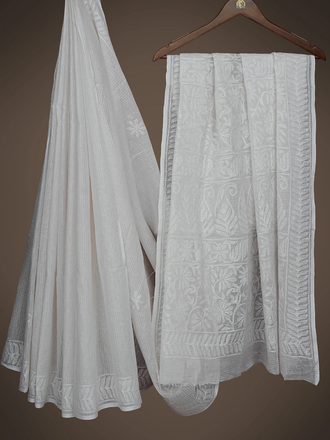 Ada Hand Embroidered White Kota Lucknowi Chikankari Saree and Blouse 01A754315