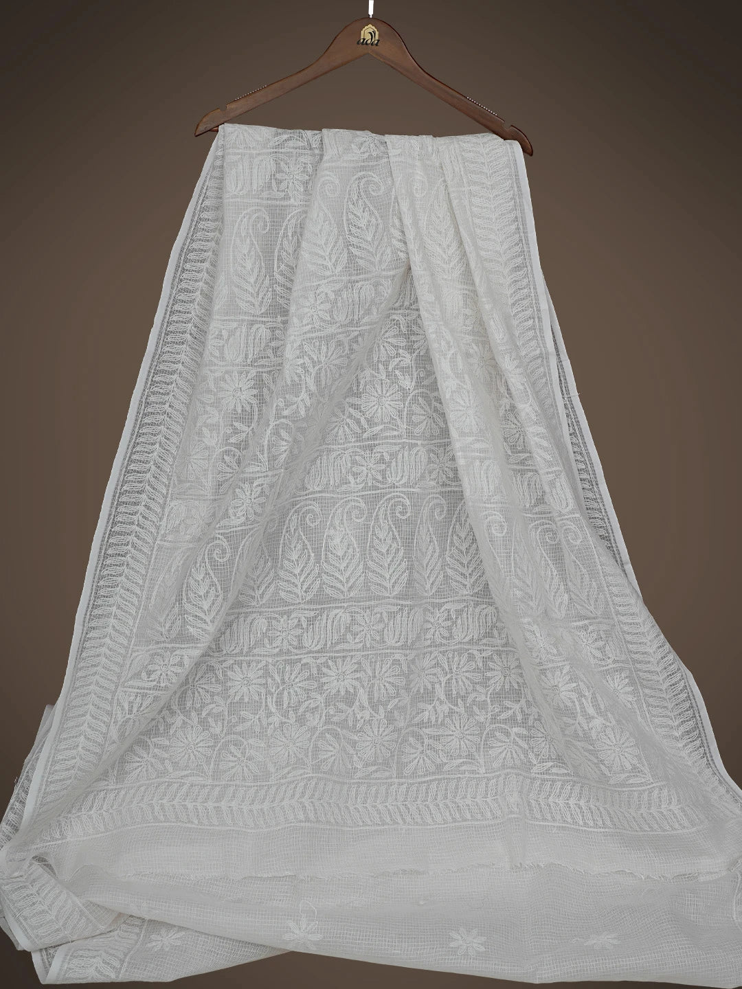 Ada Hand Embroidered White Kota Lucknowi Chikankari Saree and Blouse 01A754315