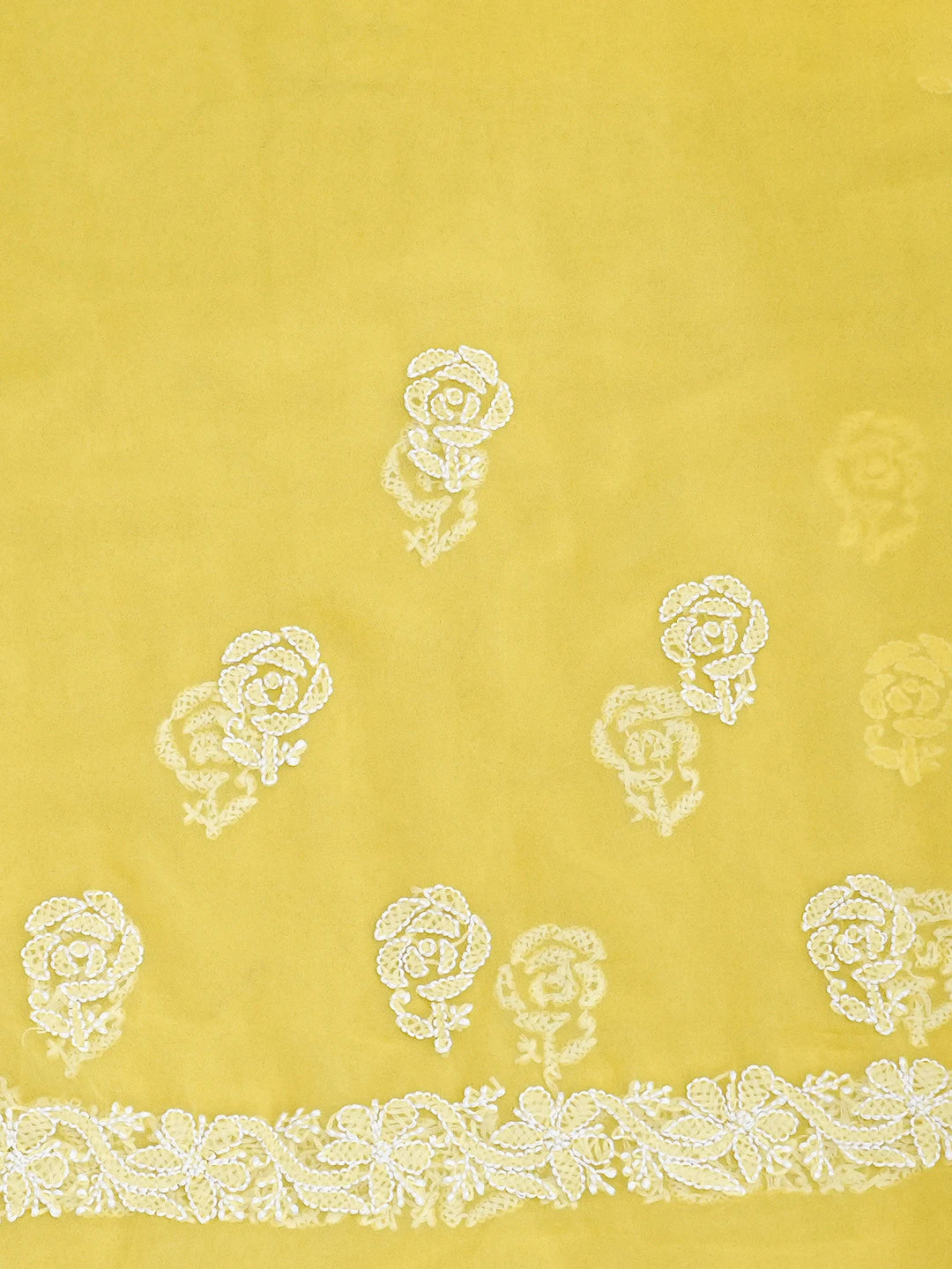 Ada Hand Embroidered Yellow Georgette Lucknowi Chikankari Saree and Blouse 01A823313