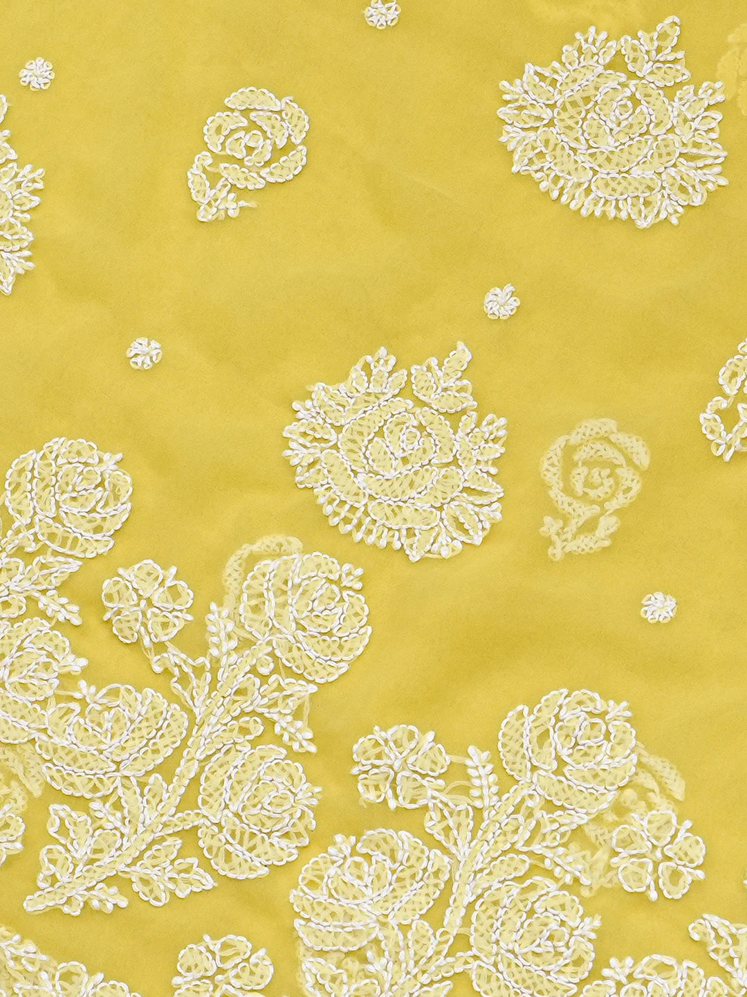 Ada Hand Embroidered Yellow Georgette Lucknowi Chikankari Saree and Blouse 01A823313