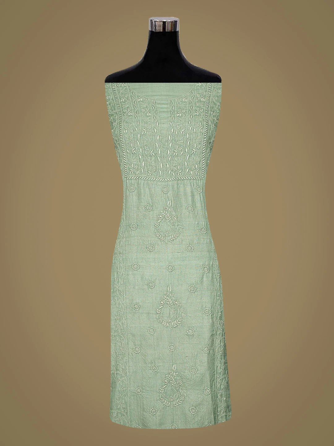 Ada Hand Embroidered Green Tussar Silk Lucknowi Chikankari Unstitched Kurta Dupatta Set 01A793115