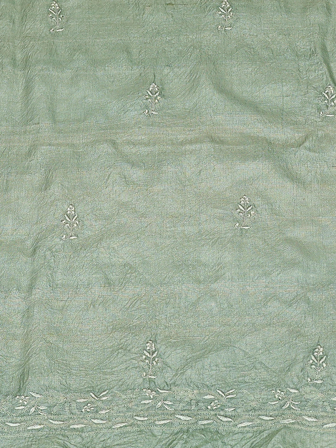 Ada Hand Embroidered Green Tussar Silk Lucknowi Chikankari Unstitched Kurta Dupatta Set 01A793115
