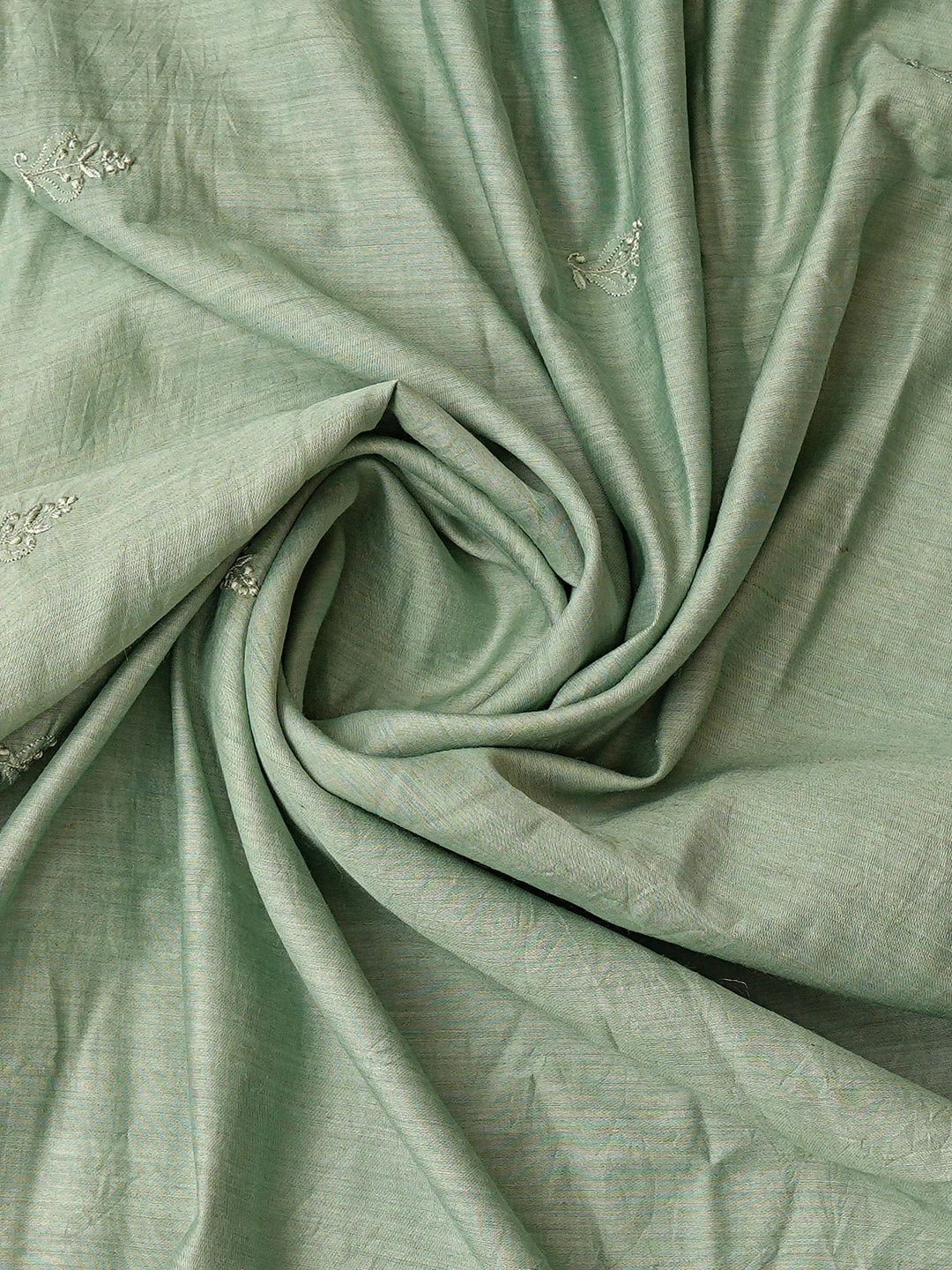 Ada Hand Embroidered Green Tussar Silk Lucknowi Chikankari Unstitched Kurta Dupatta Set 01A793115