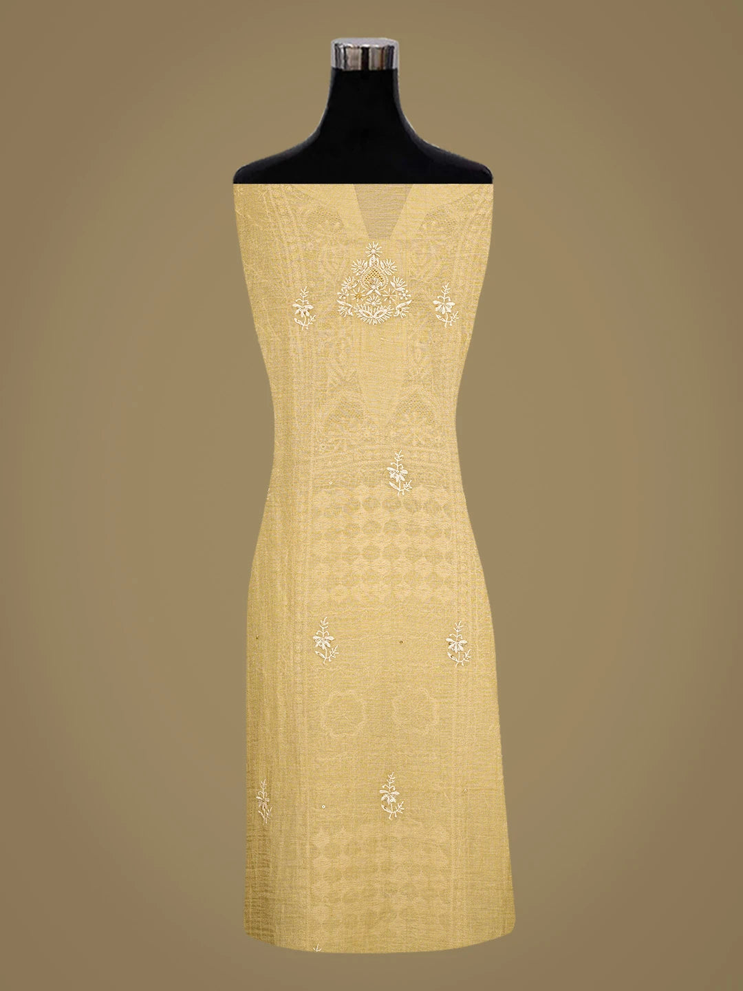 Ada Hand Embroidered Fawn Tissue Lucknowi Chikankari Unstitched Kurta Dupatta Set With Cutdana Work 01A718653
