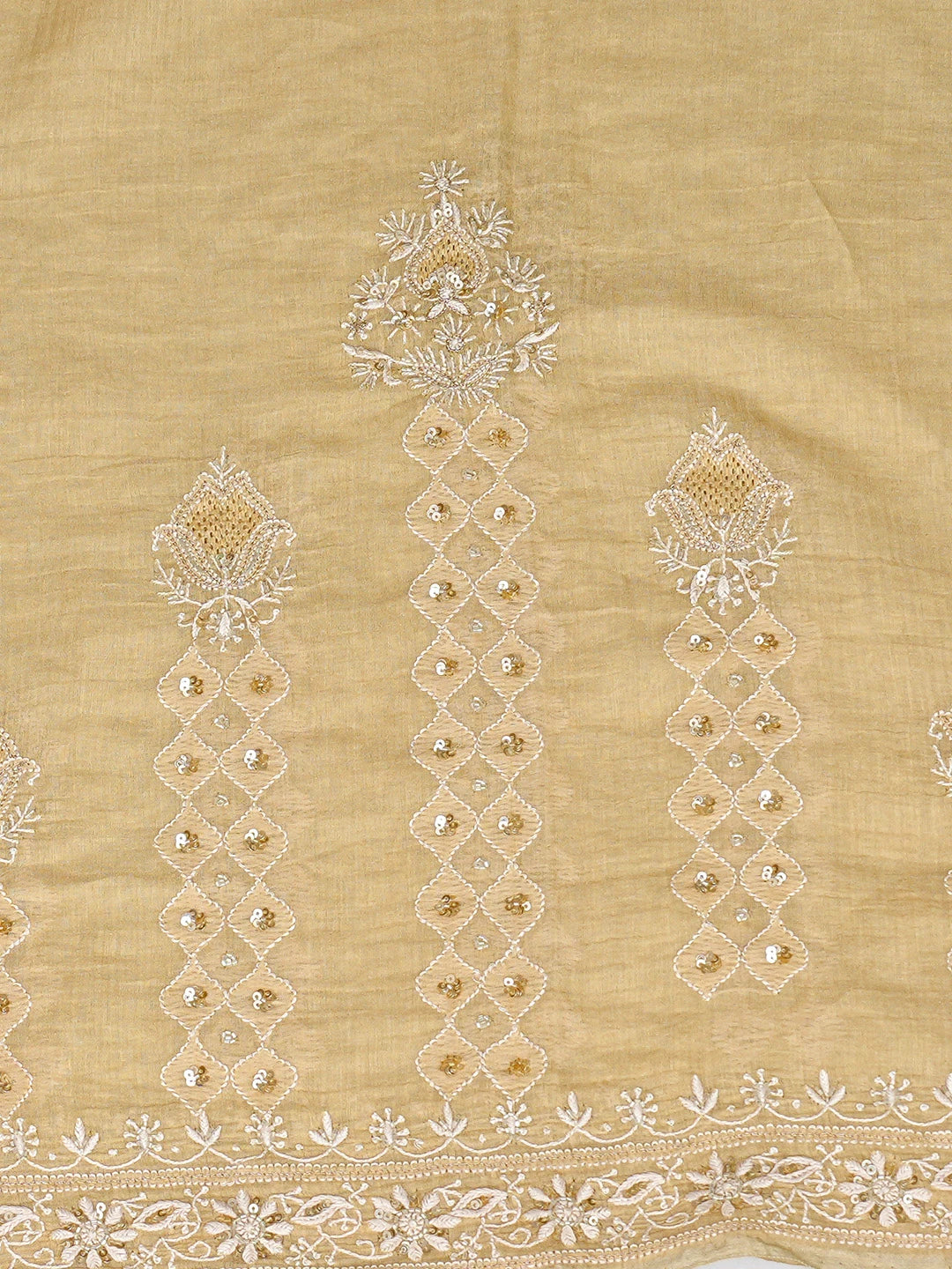 Ada Hand Embroidered Fawn Tissue Lucknowi Chikankari Unstitched Kurta Dupatta Set With Cutdana Work 01A718653