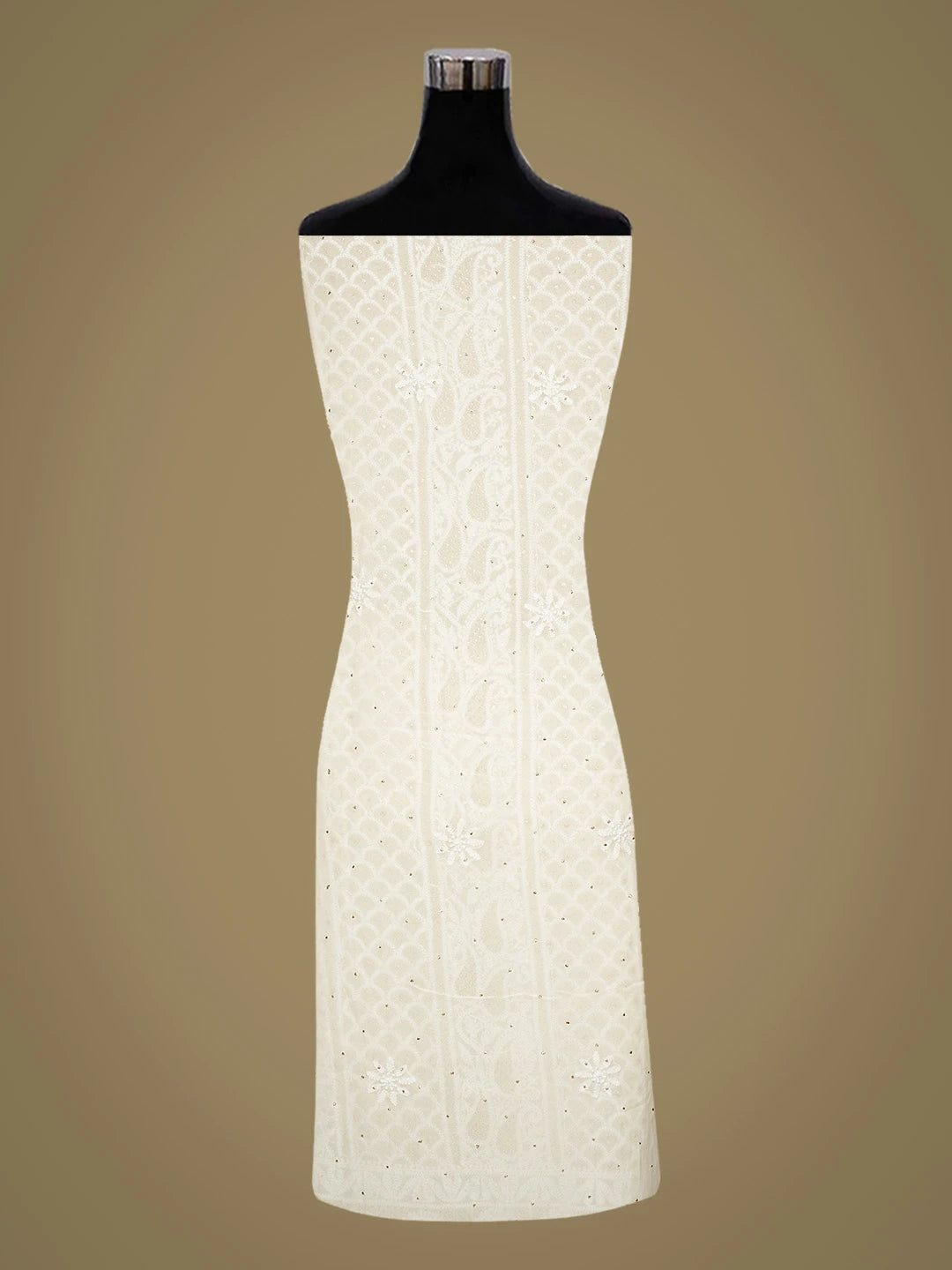 Ada Hand Embroidered White Pure Georgette Lucknowi Chikankari Unstitched Kurta Dupatta Set With Mukaish Work 01A762331