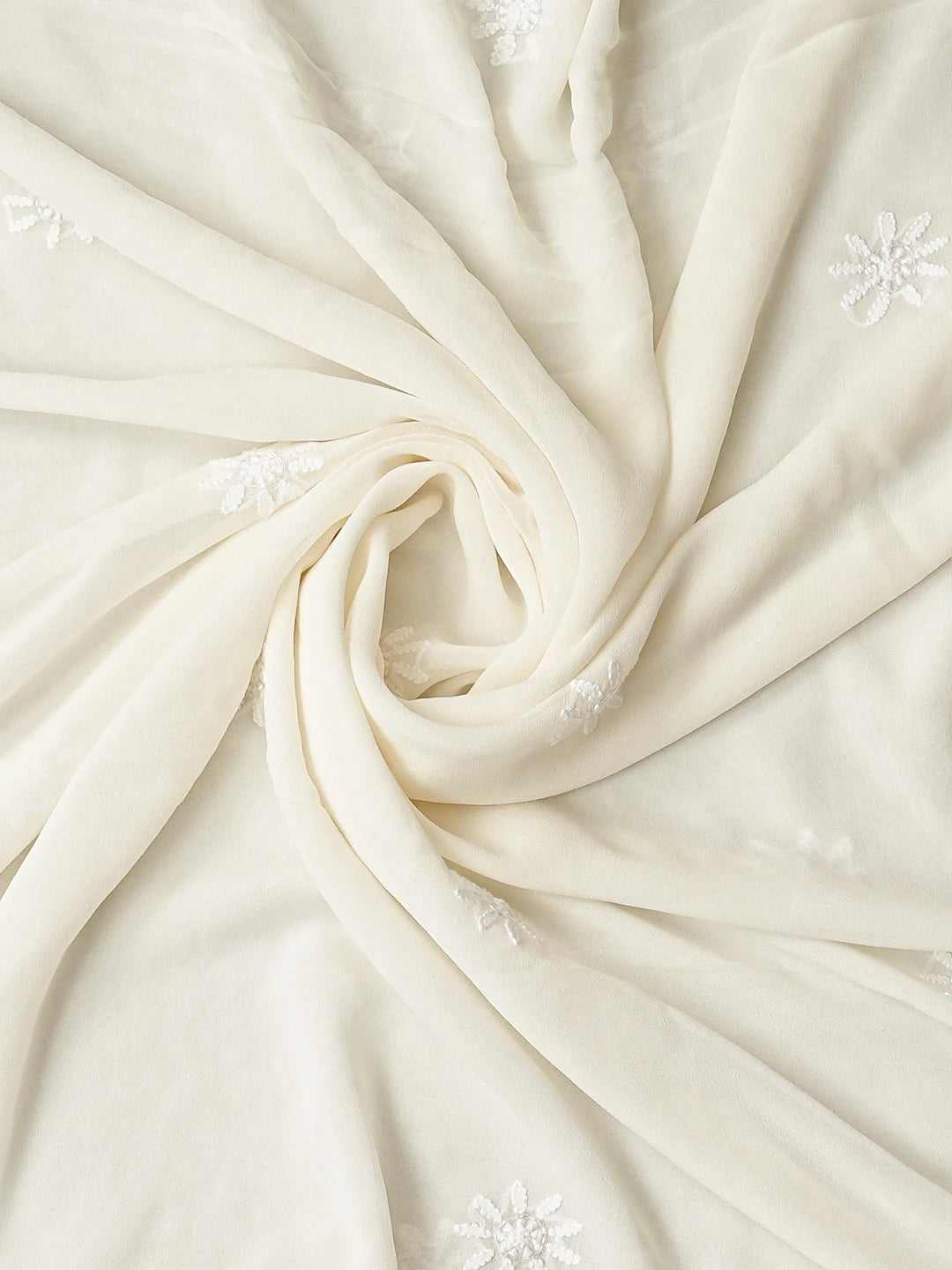 Ada Hand Embroidered White Pure Georgette Lucknowi Chikankari Unstitched Kurta Dupatta Set With Cutdana Work 01A711087