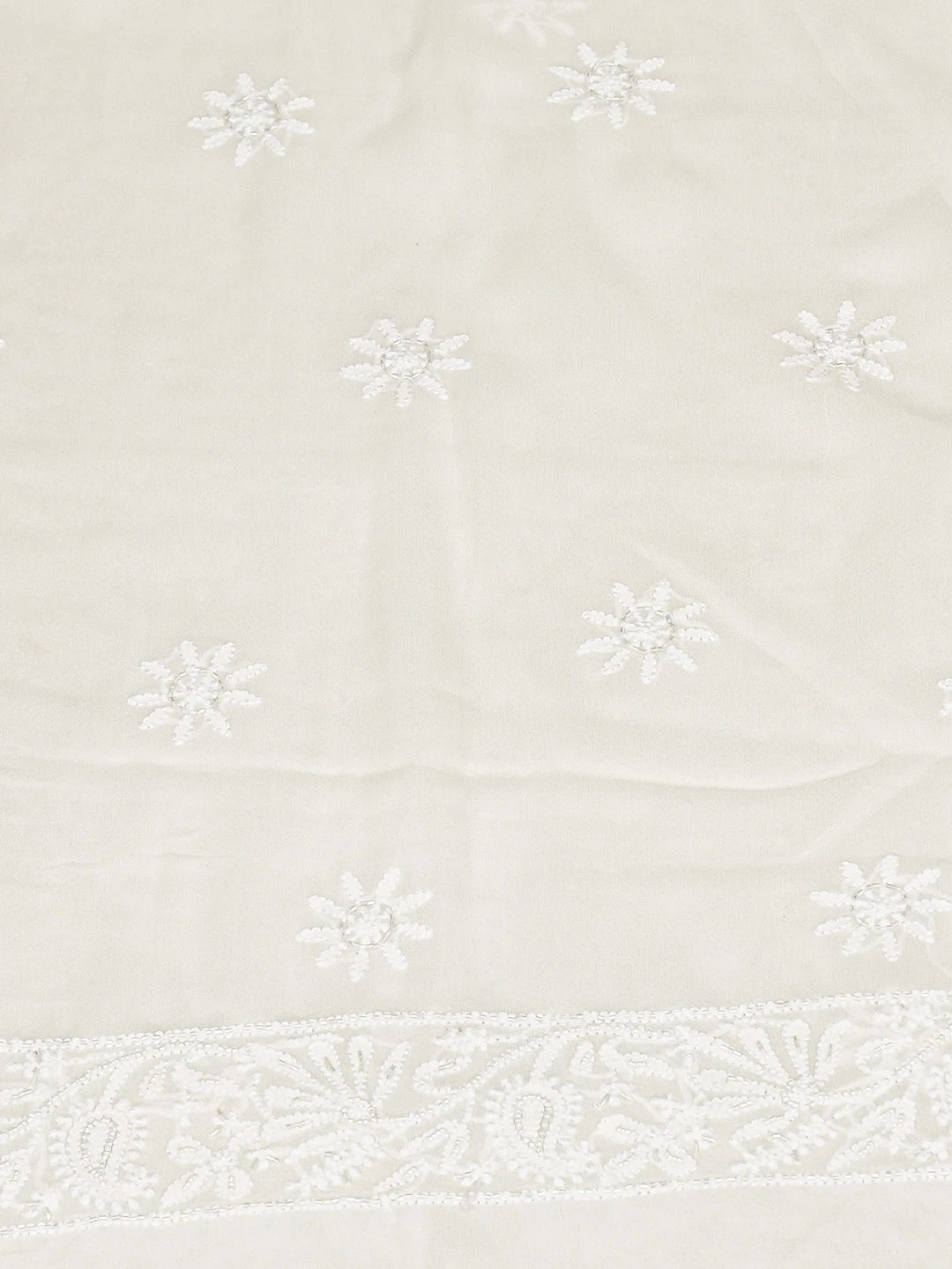 Ada Hand Embroidered White Pure Georgette Lucknowi Chikankari Unstitched Kurta Dupatta Set With Cutdana Work 01A711087