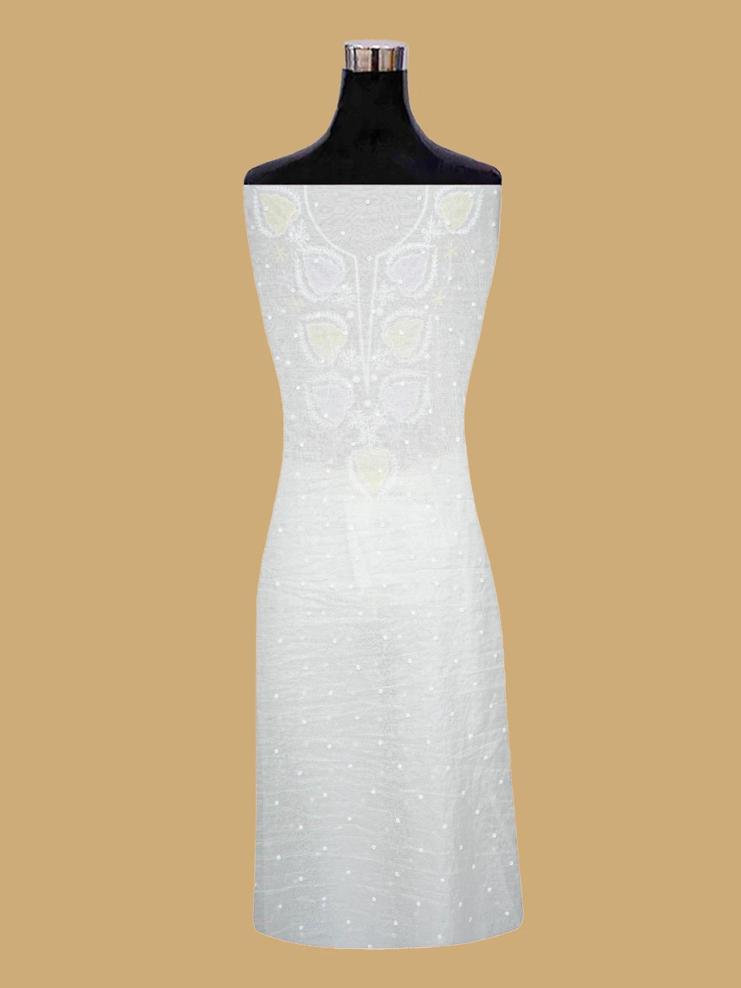 Ada Hand Embroidered Floral White Chanderi Lucknowi Chikankari Unstitched Kurta Dupatta Set With Cutdana Work 01A826363
